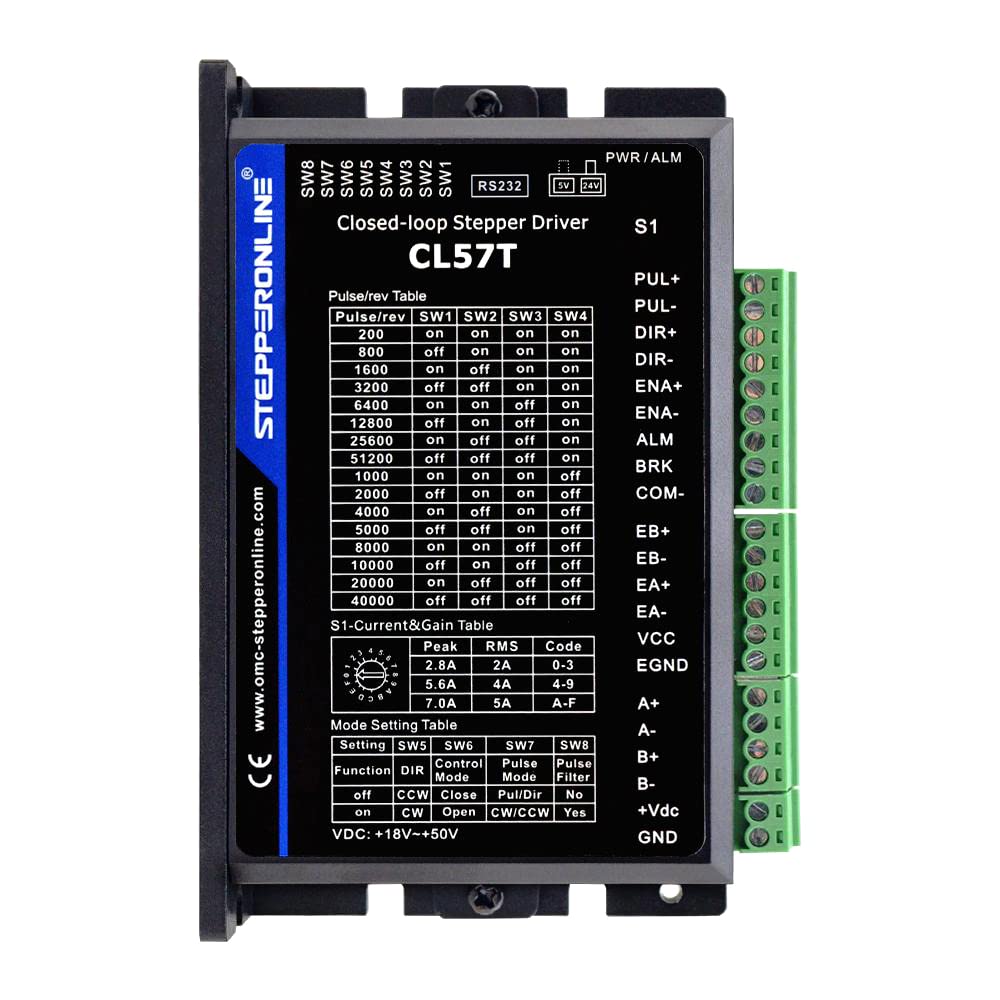 STEPPERONLINE Closed Loop Stepper Motor 1 Axis CNC KIT 3.0 Nm/424.92oz.in Nema 23 Motor & 0-8.0A 24-48VDC Closed Loop Stepper Driver CL57T V4.1