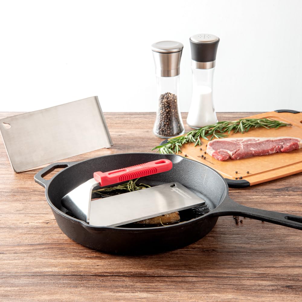 Restaurantware Met Lux 8.5 x 4.3 Inch Steak Press 1 Heavy-Duty Grilling Weight - 2.8 Pounds Flat Bottom 18/8 Stainless Steel Meat Press Dishwashable With Removable Silicon Handle
