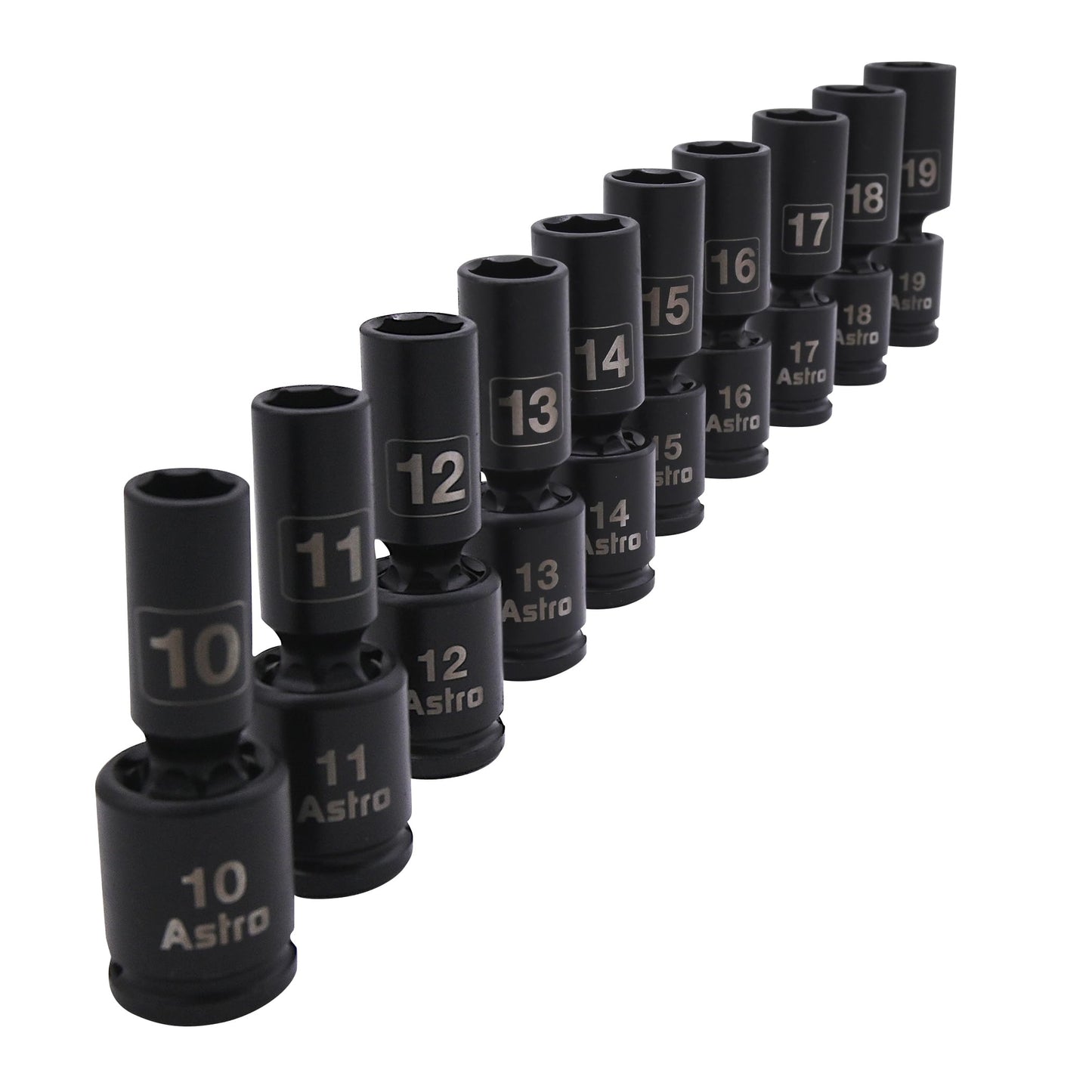 Astro Tools 78344M 10pc 3/8" Drive Mid-Length Pinless Universal Impact Sockets - Metric