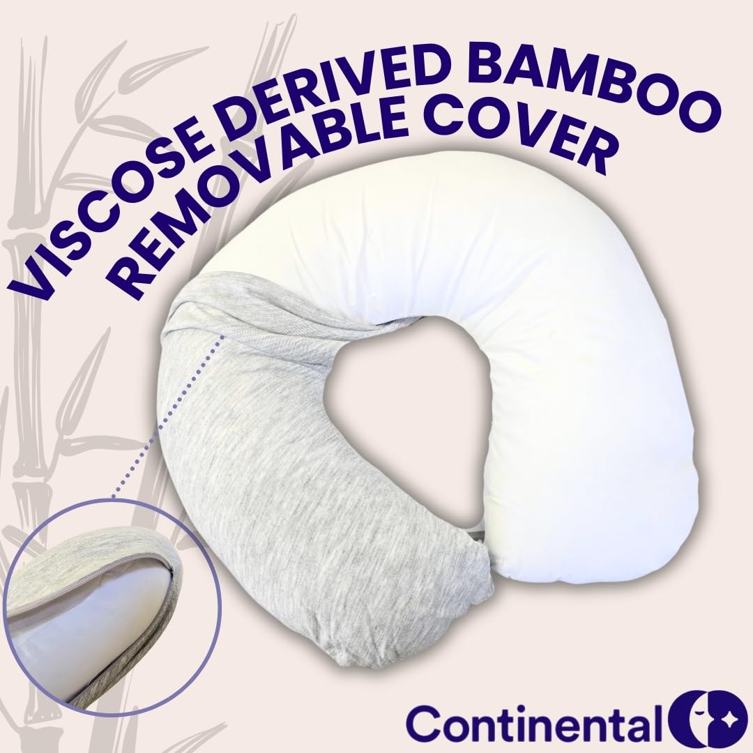 Continental Bedding - Travel Neck Pillow - U Shaped - White Down Fill - Removable Gray Viscose Derived from Bamboo Cover in Travel Case