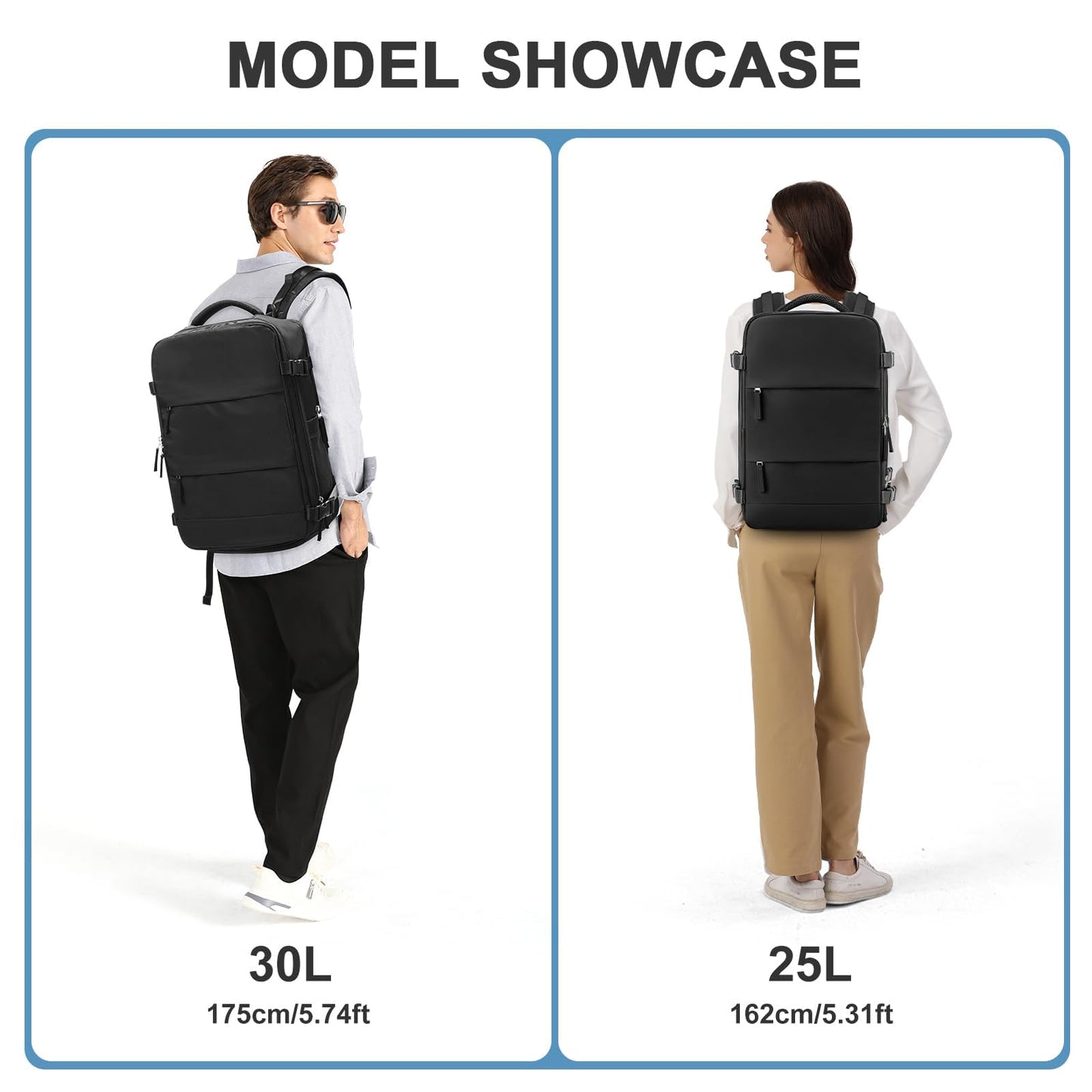 coowoz Large Travel Backpack For Women Men,Carry On Backpack Flight Approved,Hiking Backpack Waterproof Outdoor Sports Rucksack Casual Daypack Fit 15.6 Inch Laptop Shoes Compartment (Black)