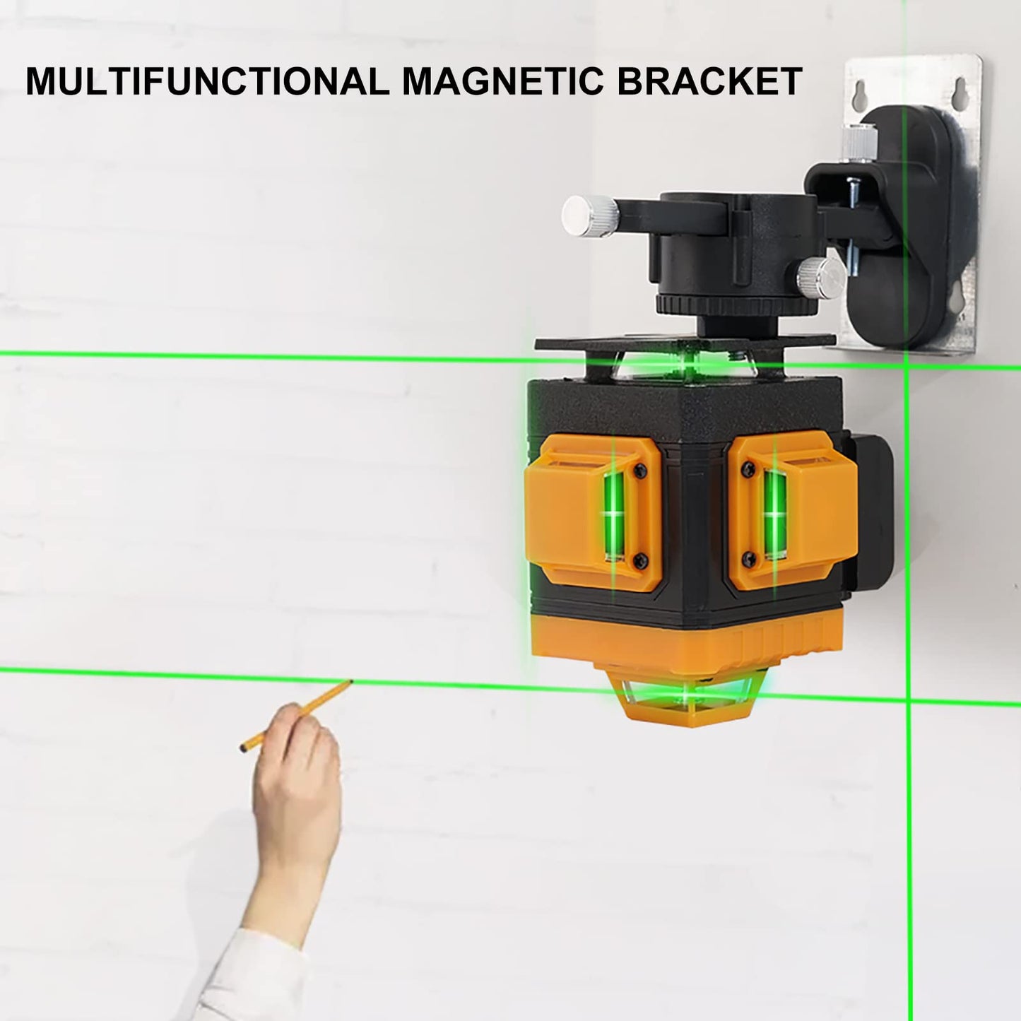 Laser Level Self Leveling 4x360° - 4D Green Cross Line 100 feet DIY Bright Laser Leveler for Picture Hanging, Tile, Decoratio, Construction Indoor Project, w/Magnetic Mount, 2 Rrechargeable Batteries