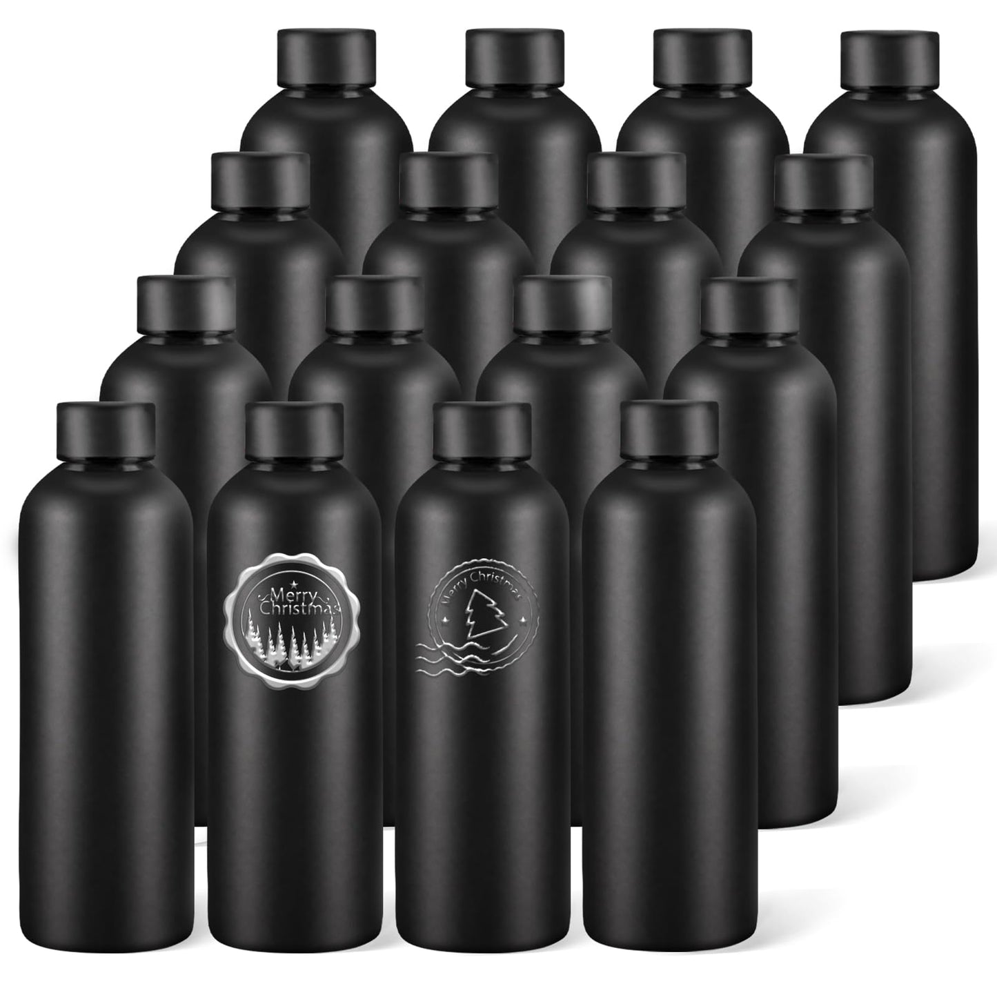 WHEATHUSK 16 Pack Stainless Steel Insulated Water Bottle 17oz Blank Double Wall Vacuum Thermal Sports Bottle Personalized Powder Coated Bulk for Laser Engrave, Black