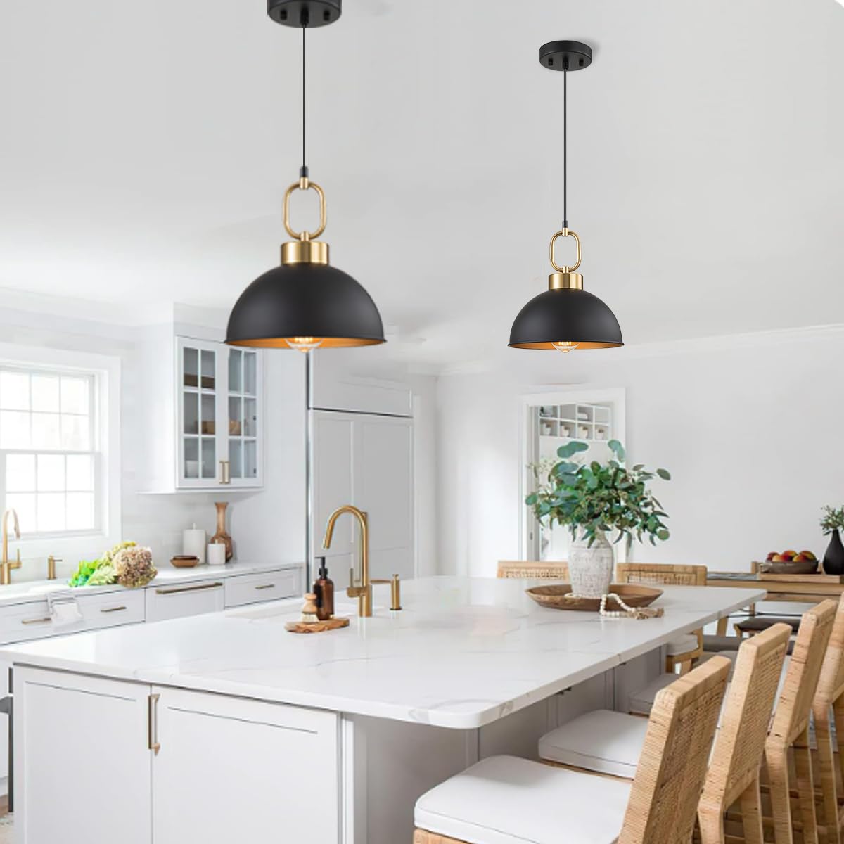 TinHon 2 Pack Black Pendant Lights Kitchen Island, 10'' Farmhouse Industrial Pendant Light Fixtures, Adjustable Height Modern Dome Hanging Light for Kitchen Dining Room Entryway Bar