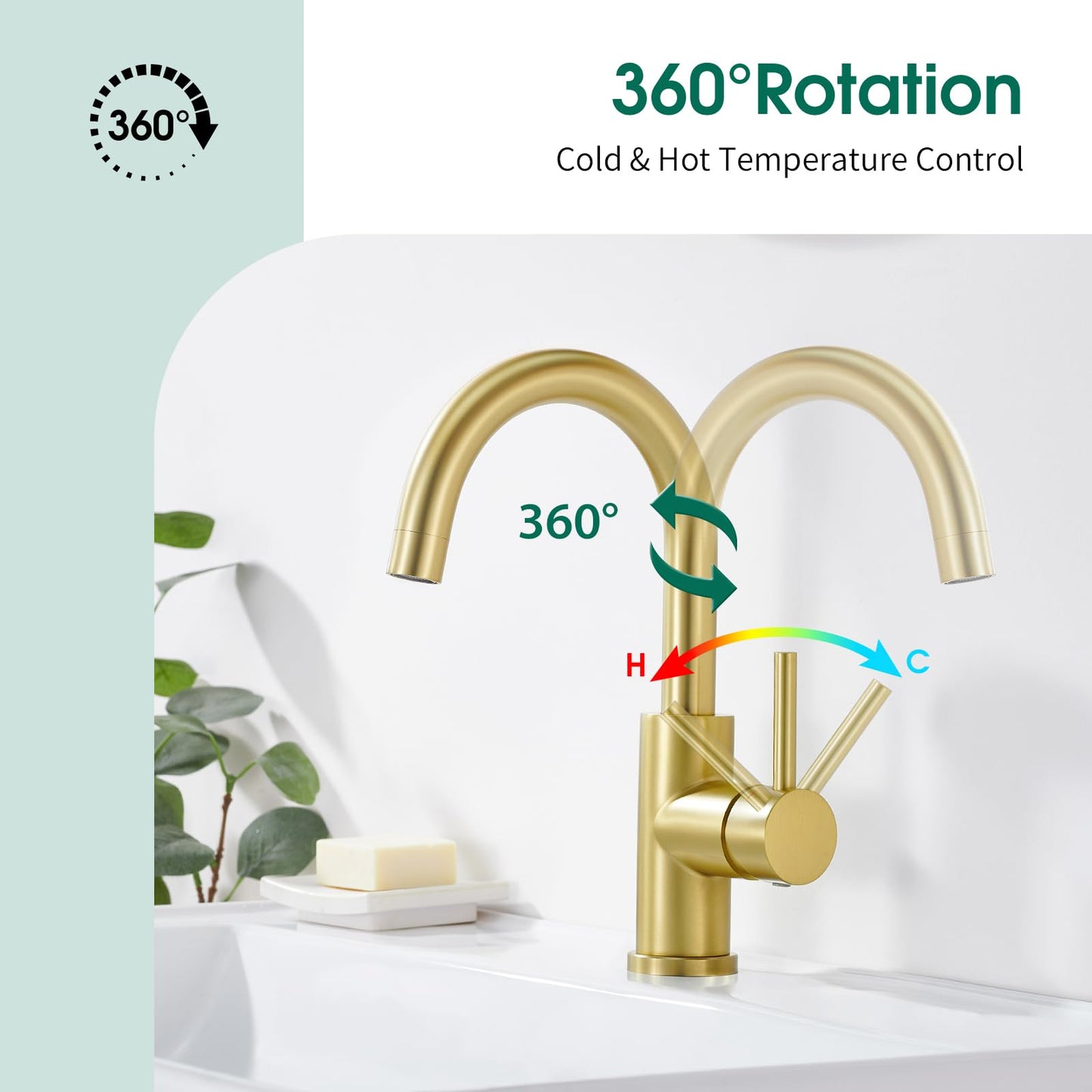 CREA Bar Sink Faucet Single Hole,Brushed Gold Faucets for Large Bathroom Basin/Small Kitchen Sink,Stainless Steel with Deck Plate,Prep Wet Bar Lavatory Vanity Outdoor