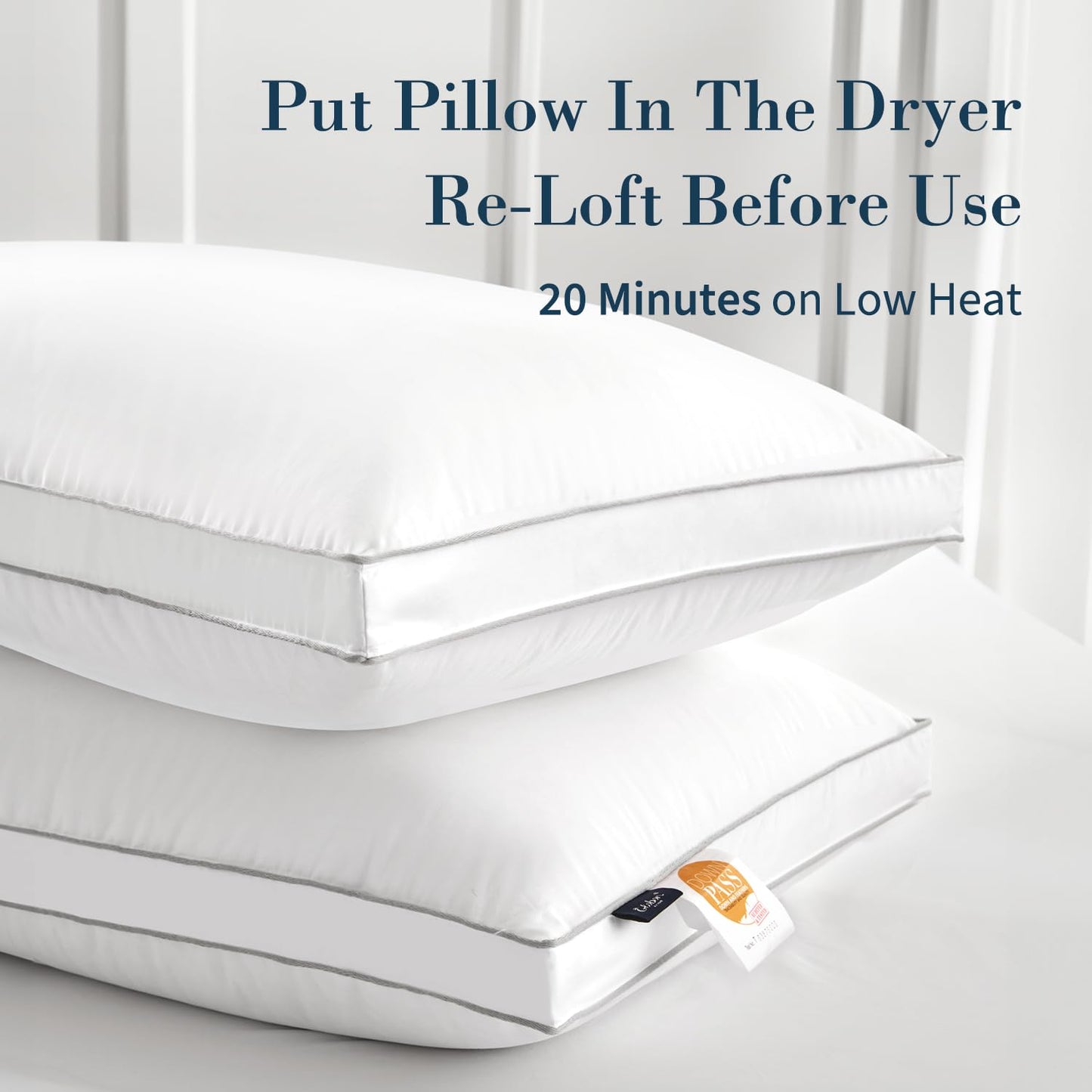 Globon Luxury Feather Down Pillow Standard Queen Size for Sleeping, Hotel Collection Fluffy Pillow, Low Soft Gusseted Bed Pillows, 18"X26", Pack of 1