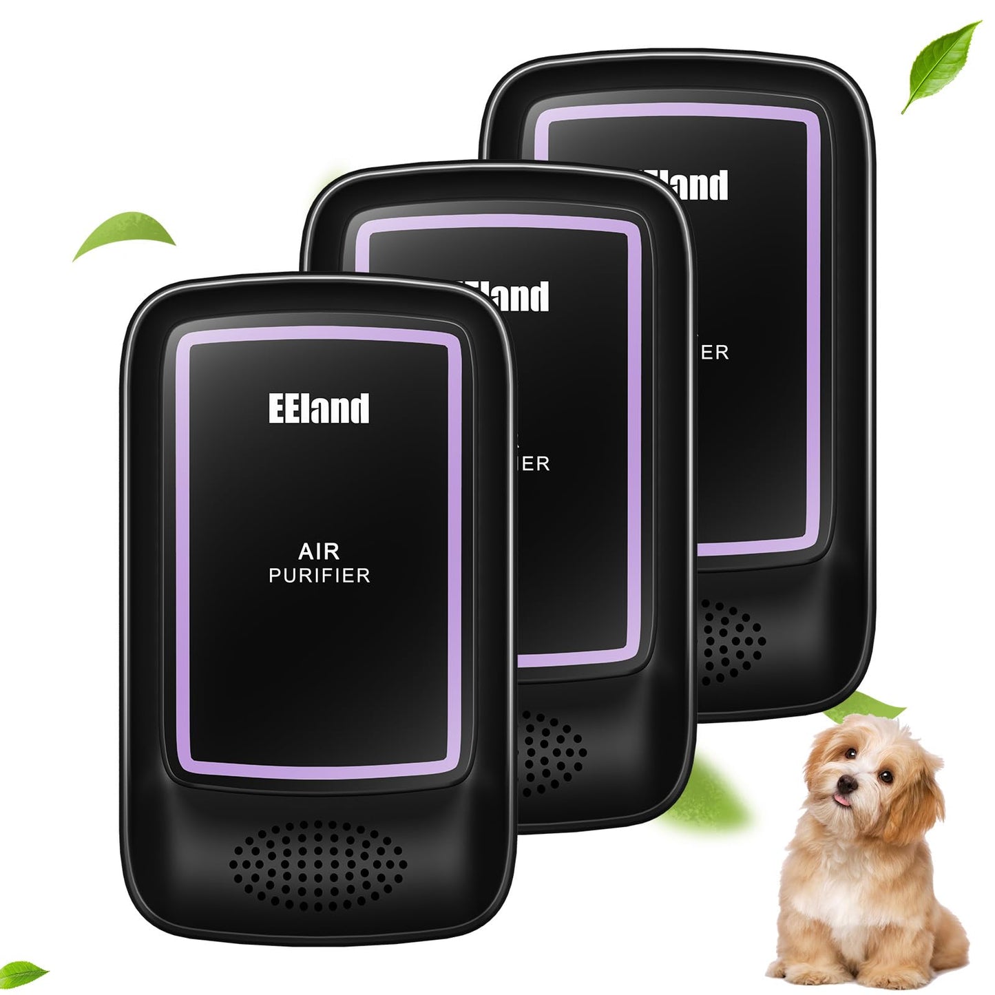 EEland Air Ionizers for Home (3 Pack), Air Purifier Plug In, Portable Negative Ion Generator, Cat Litter Deodorizer, Ozone Free Quiet Air Freshener for Pet Odor, Bedroom & Office