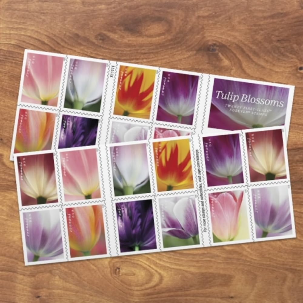 Tulip Blossom Forever Postage Stamp - 2 Books of 20 US First Class Flower Wedding Celebration Party Garden Announcement (40 Stamps)
