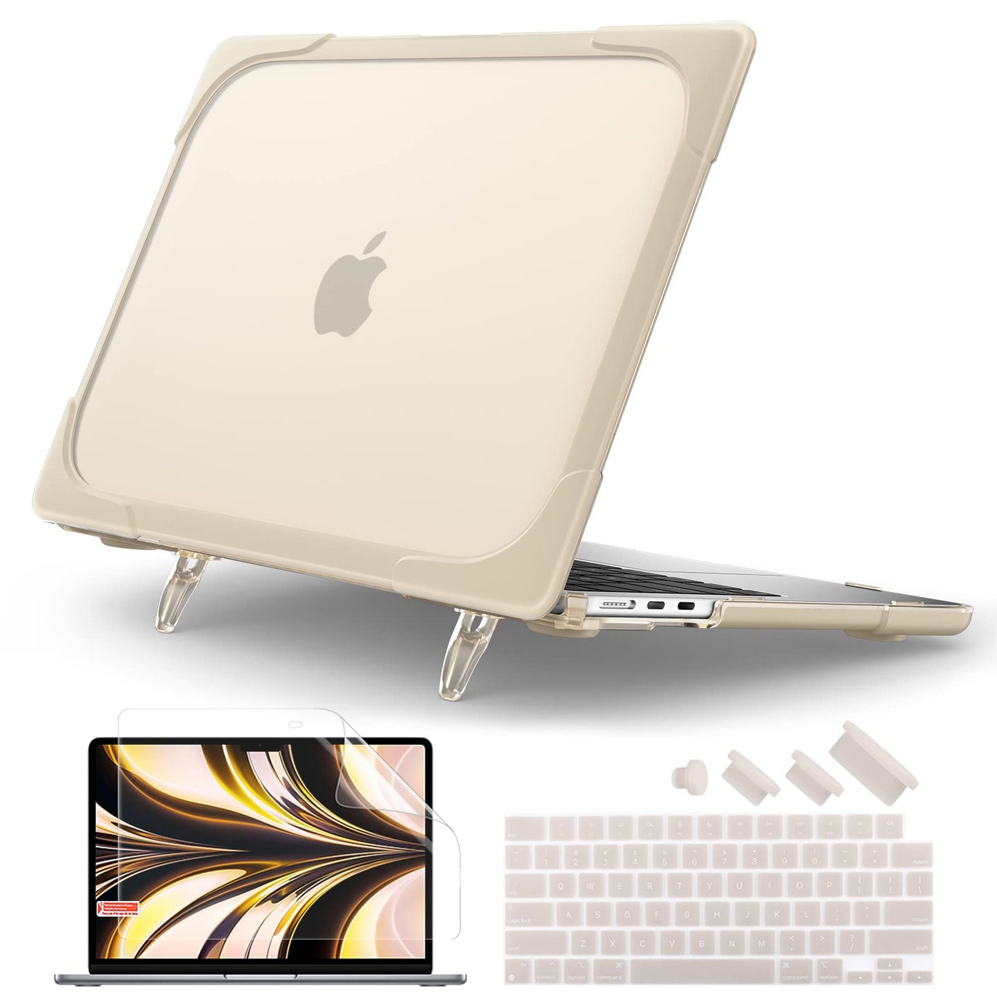 Batianda Heavy Duty Case for New MacBook Air 13.6 inch 2026 M5 2025 M4 Chip 2024 2022 Release, Ergonomic Foldable Kickstand (Holds 20lbs) Matte Translucent Protective Cover with Keyboard Skin, Khaki