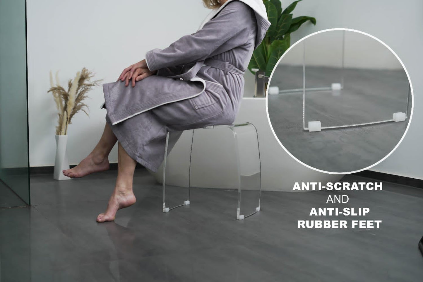 Libaro Shower Chair for Inside Showers - Clear Acrylic Bathroom Stool with 400 lb Capacity, Waterproof Bench for Bath-tub, Modern Portable Seat with Handle Hole (Transparent)