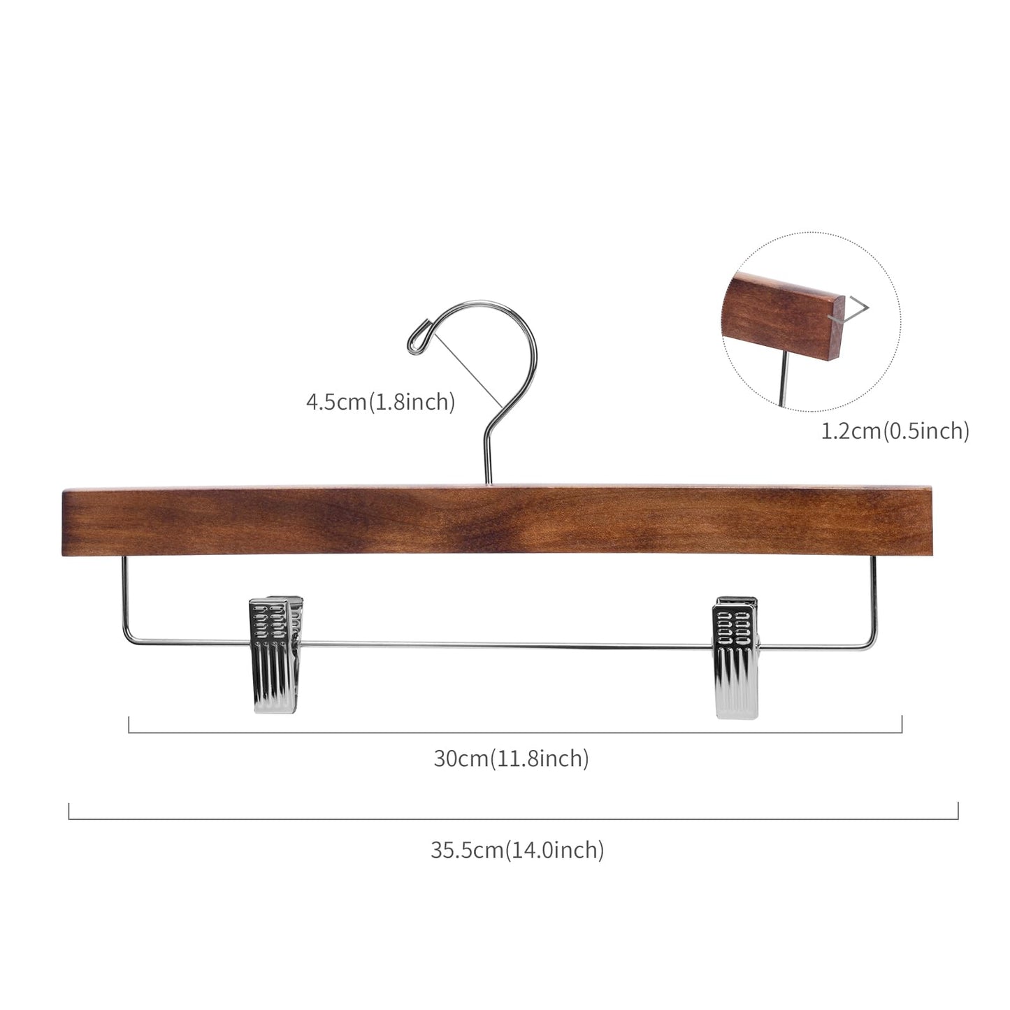 Nature Smile Deluxe Wooden Pants Hangers,Solid Lotus Wood Jeans Skirt Hanger with Clips Anti-Rust Hook Pack of 28（Retro）