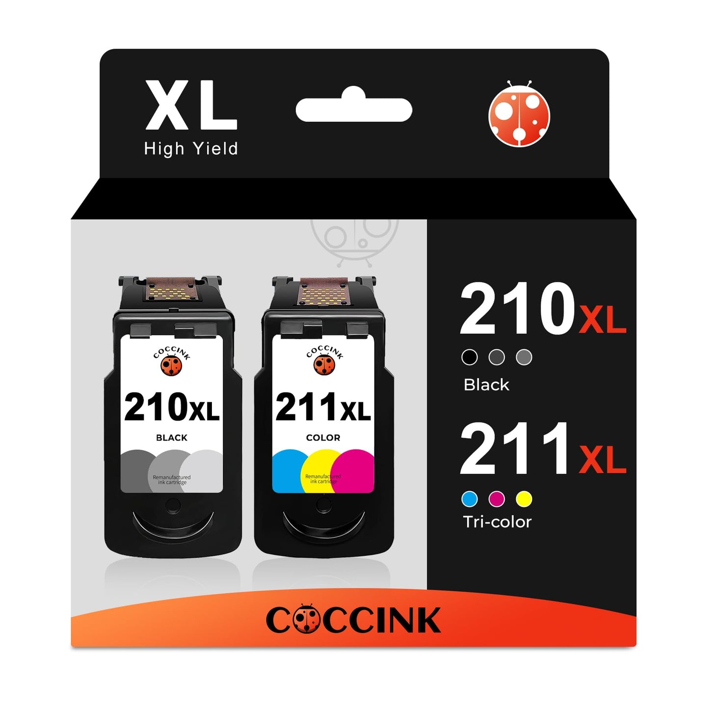 COCCINK 210XL 211XL Ink Cartridge for Canon Pixma MX320 MX340 MX410 MX420 MX350 MP250 MP280 MP480 MP490 MP495 IP2702 Printer for Canon PG-210 CL-211 210 XL 211 XL Combo Pack (1 Black 1 Tri-Color)