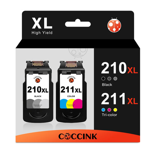 COCCINK 210XL 211XL Ink Cartridge for Canon Pixma MX320 MX340 MX410 MX420 MX350 MP250 MP280 MP480 MP490 MP495 IP2702 Printer for Canon PG-210 CL-211 210 XL 211 XL Combo Pack (1 Black 1 Tri-Color)