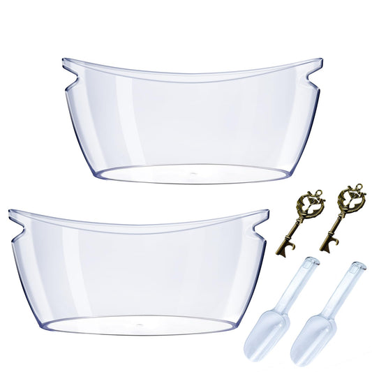 2 PCS Ice Bucket,Acrylic Ice Buckets for Parties,5.5L Extra Large Clear Champagne Beer Tub Mimosa Bar Supplies Kit Wine Beverage Bucket with Corkscrew&Scoop for Wine Cocktail Bar(Clear)