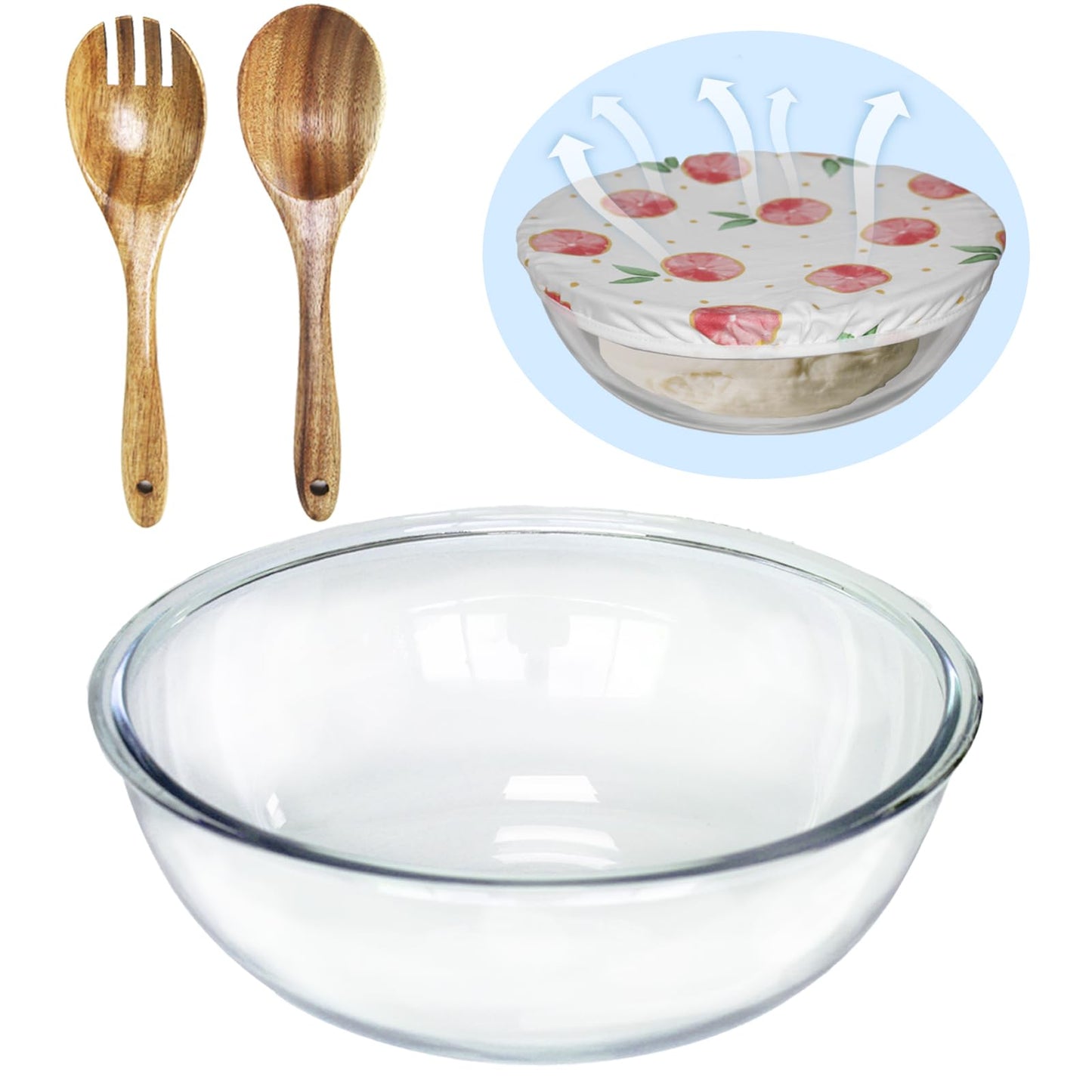 Ronanemon 6.5Quart Large Glass Bowl with Lid for Sourdough Bread Making, 12.3 Inch Clear Glass Salad Cooking Bowls for Kitchen Salad Bread Storage, For Prepping, Marinating & Brining Kimch