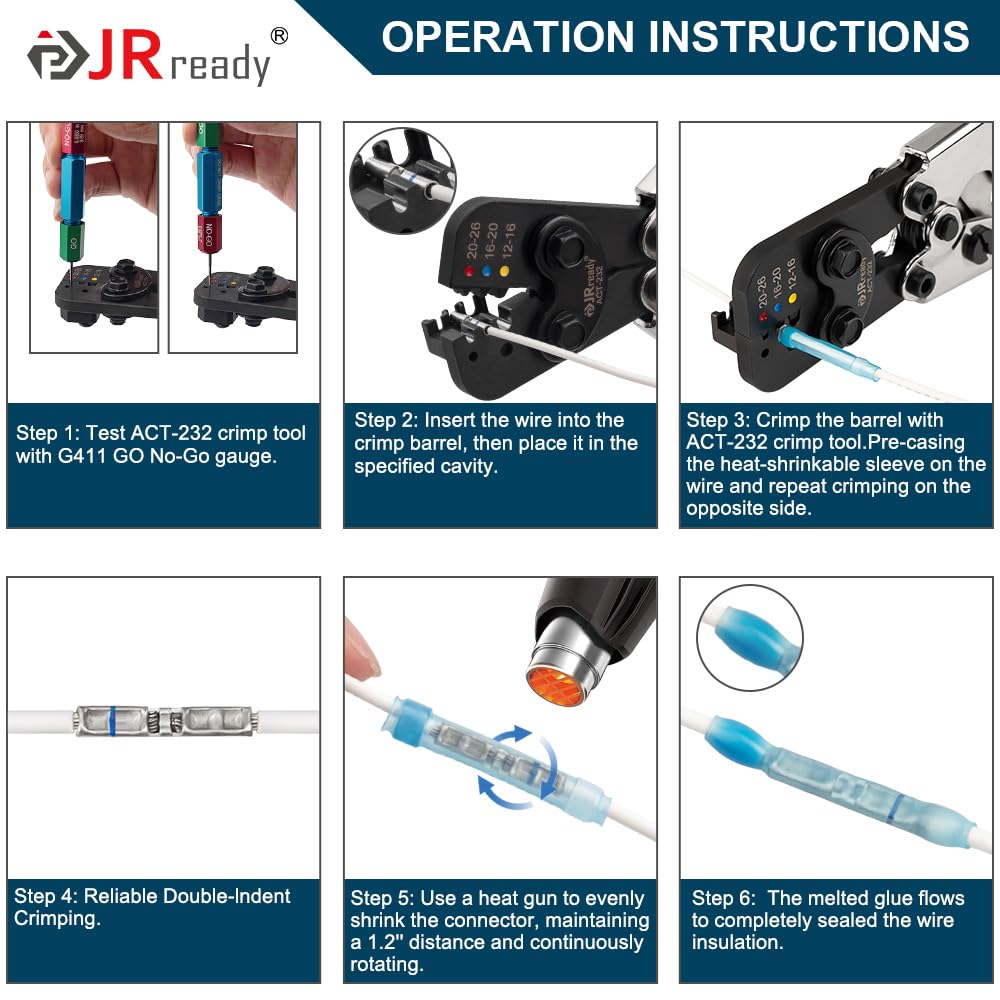 JRready ST6385-20-50 Red Heat Shrink Butt Splice Connector 26-20 AWG (M81824/1-1 Equivalent), Waterproof Non Insulated Butt Connectors with Copper Splice Connectors and PVDF&PE Heat Shrinkable Tubes