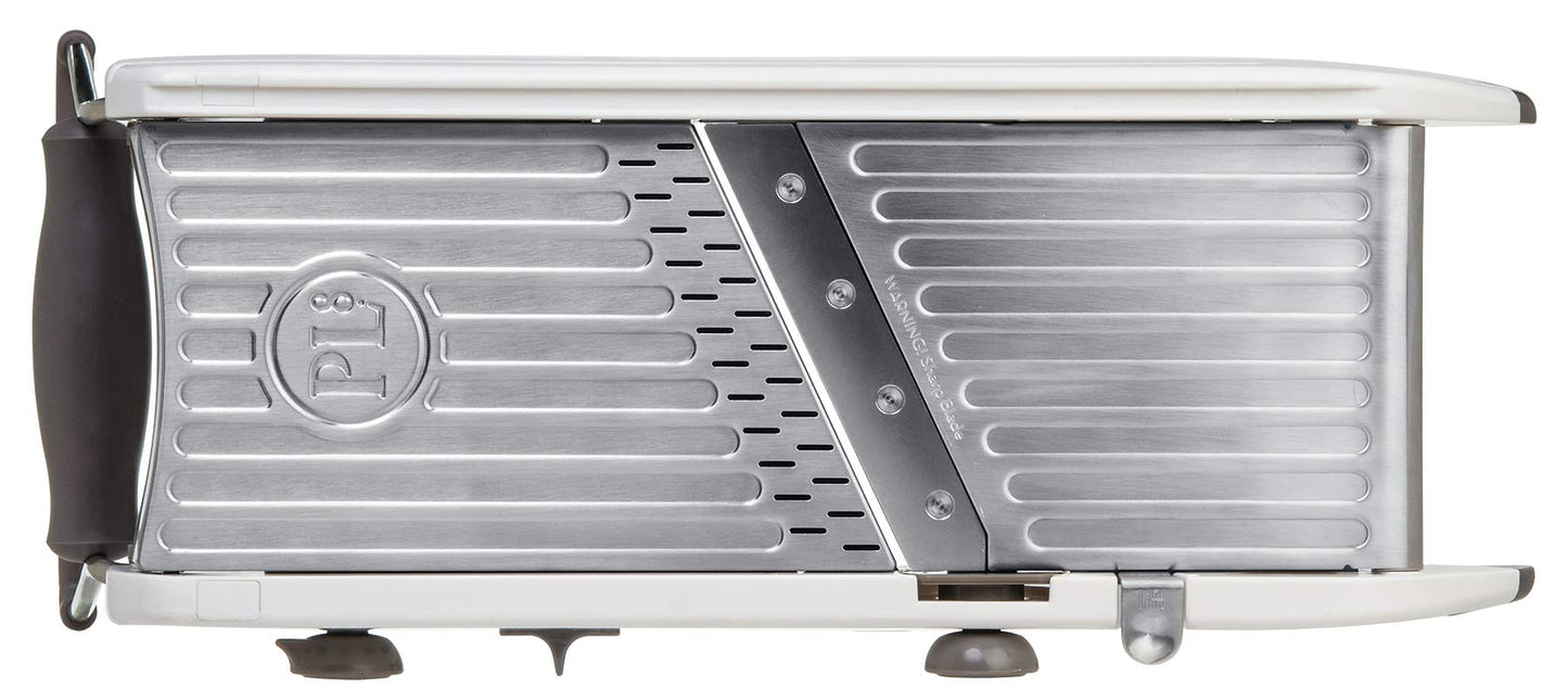 PL8 Professional Mandoline - Versatile Slicer with Adjustable Straight, Waffle, and Julienne Blades, Extra-Wide Stainless Steel Deck, Safety Hand Guard, Non-Skid Feet, and Space-Saving Design