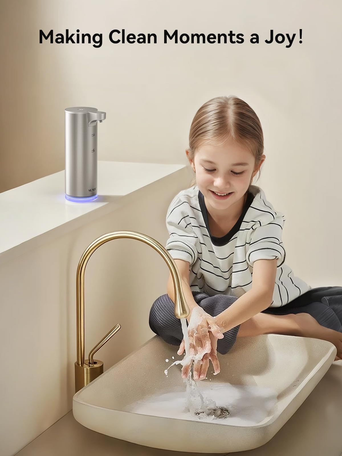 SUNLY Automatic Foaming Soap Dispenser Touchless, 0.2s Fast Sensor, USB-C Rechargeable, Smudge-Resistant Stainless Steel, Hand Soap Dispenser for Bathroom, Kitchen, Hotel, Silver