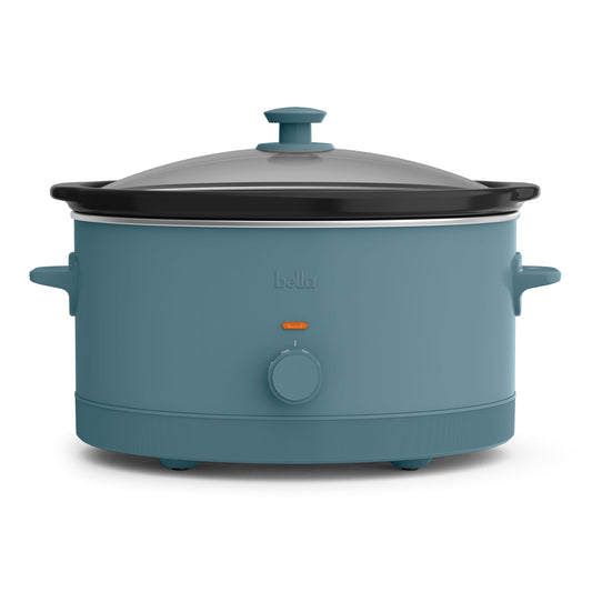 bella 6.0 Qt Manual Slow Cooker, Ceramic Nonstick Coating, 3 Temperature Settings, Dishwasher Safe Stoneware Pot and Tempered Glass Lid, Cool Touch Handles & Tangle Free Cord Wrap, Surf