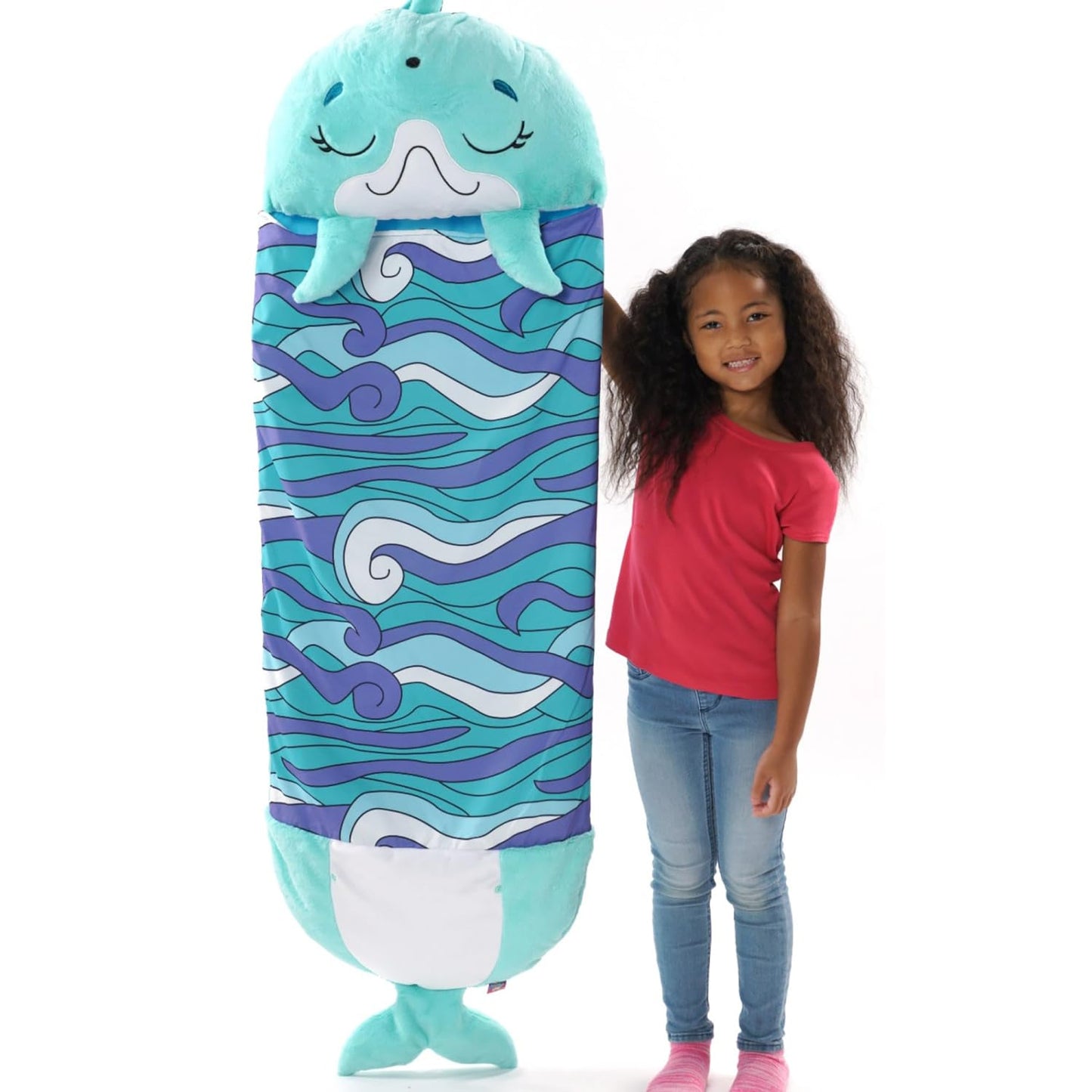 Happy Nappers Pillow & Sleepy Sack Medium Dolphin Comfy, Cozy, Compact, Super Soft, Warm, All Season, Sleeping Bag with Pillow