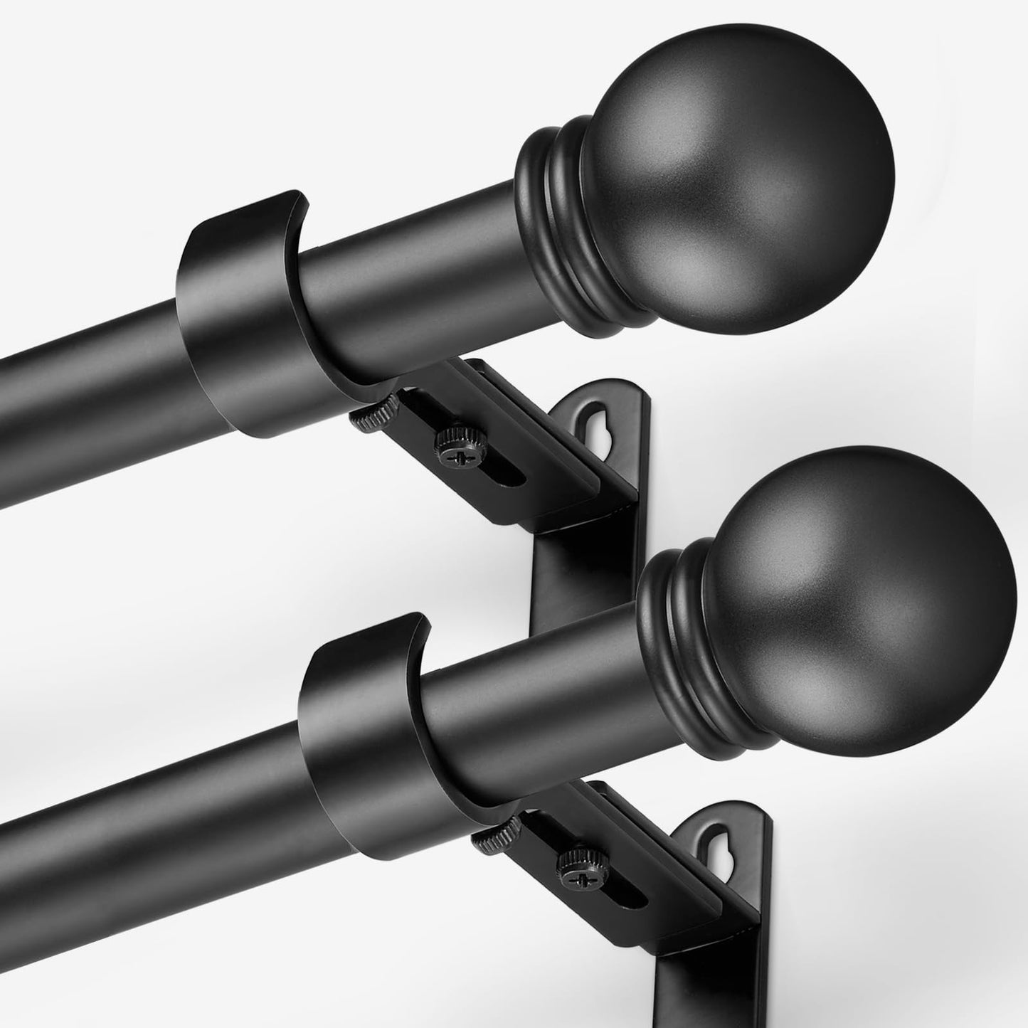 AMZSEVEN Curtain Rods for Windows 16 to 76 Inches, Curtain Rod Max Adjustable Length of 88 IN, 1" Diameter Drapery Rods Round Finials, Black, Pack of 2