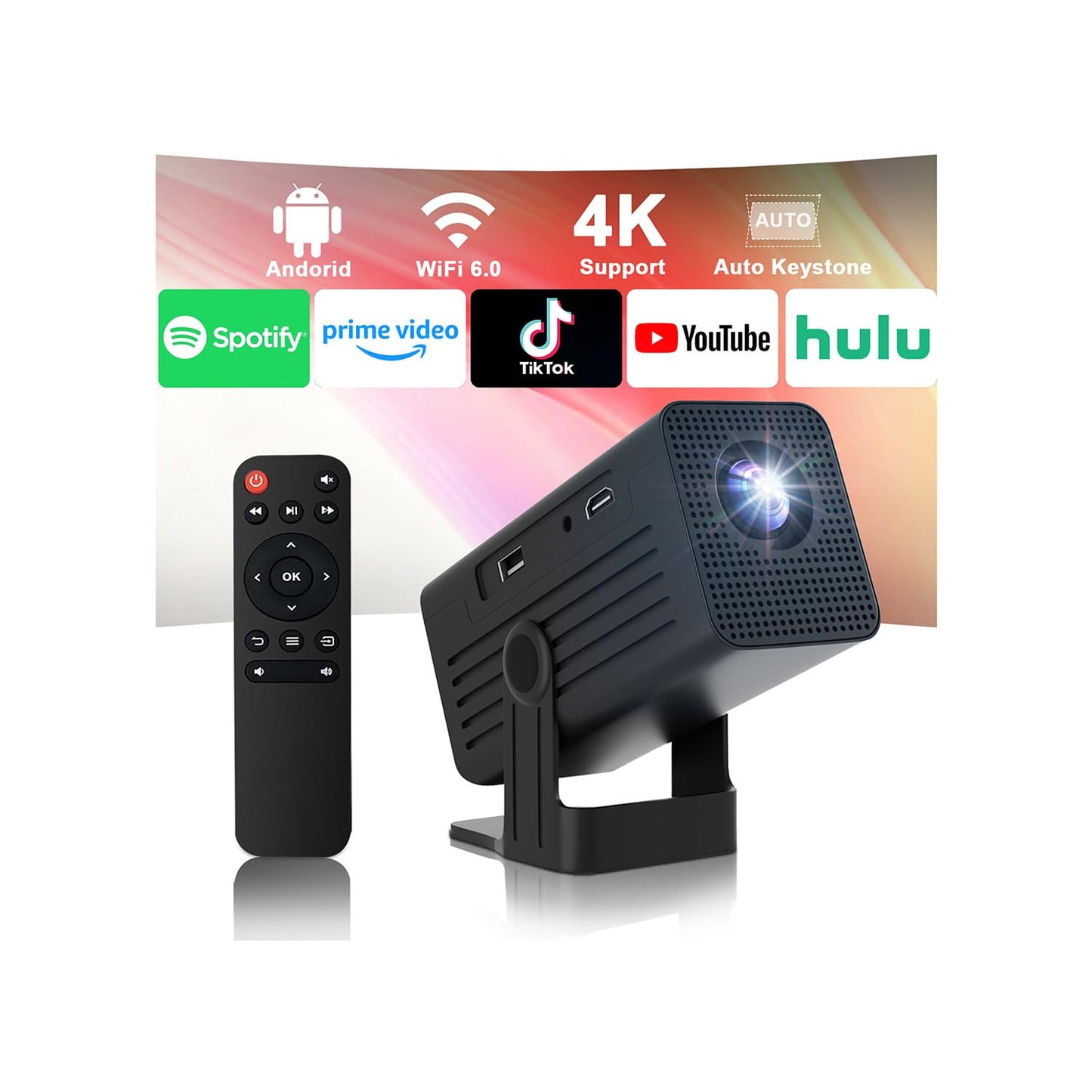 [Smart Projector with Apps] 4K Supported Mini Projector with Wifi and Bluetooth, XENPONAD Movie Projector for Bedroom Celling Camping & Outdoor Use, Portable Projector with Speaker, Auto Keystone