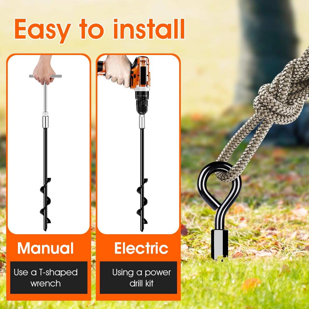 Ground Anchors, Trampoline Anchors Heavy Duty Screw in Ground Anchors 8Pack，Tent Stakes for Camping Tent, Trampoline, Canopies, Carports, Sheds, Swing Sets,14in Ground Anchors for High Winds, Black