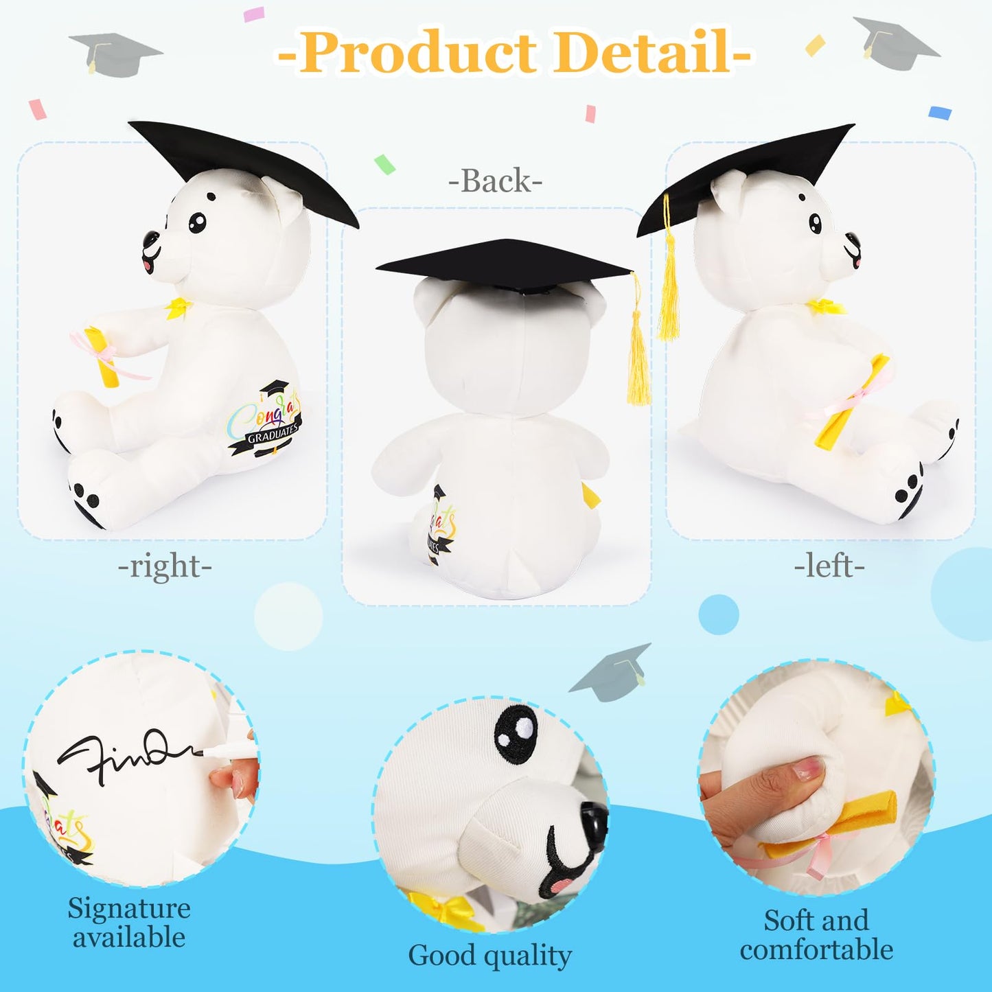 YUNVI 12 inch 2025 Graduation Autograph Stuffed Bear with Marking Pen,Kids Congrats Grad Graduation Plush Animal Toy Congratulations Graduation Gift for Graduate Party