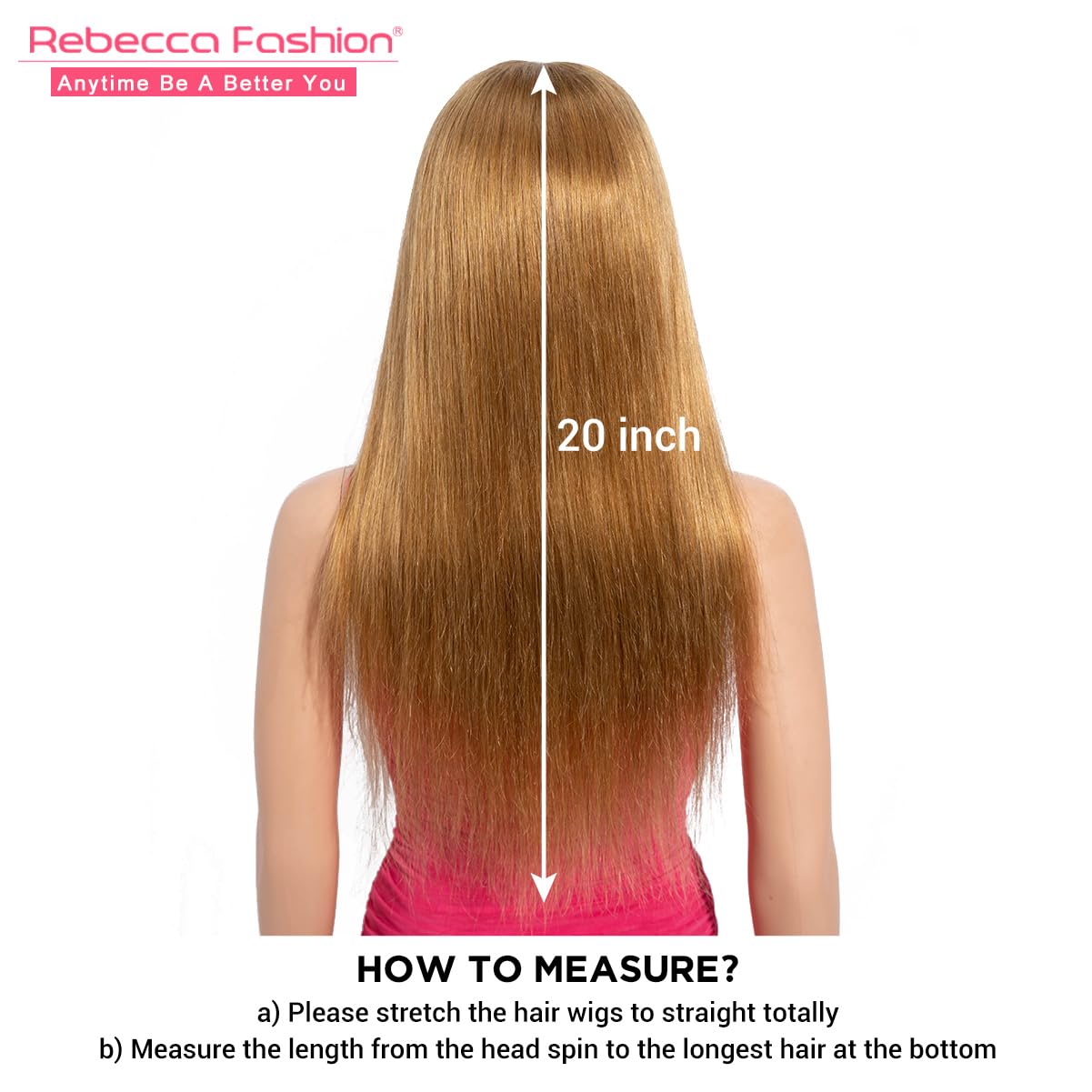 Rebecca Fashion 20 Inch Honey Blonde Straight Wigs with Bangs Human Hair Wigs for Black Women None Lace Front Wigs 10A Brazilian Virgin Hair Glueless Machine Made Wig