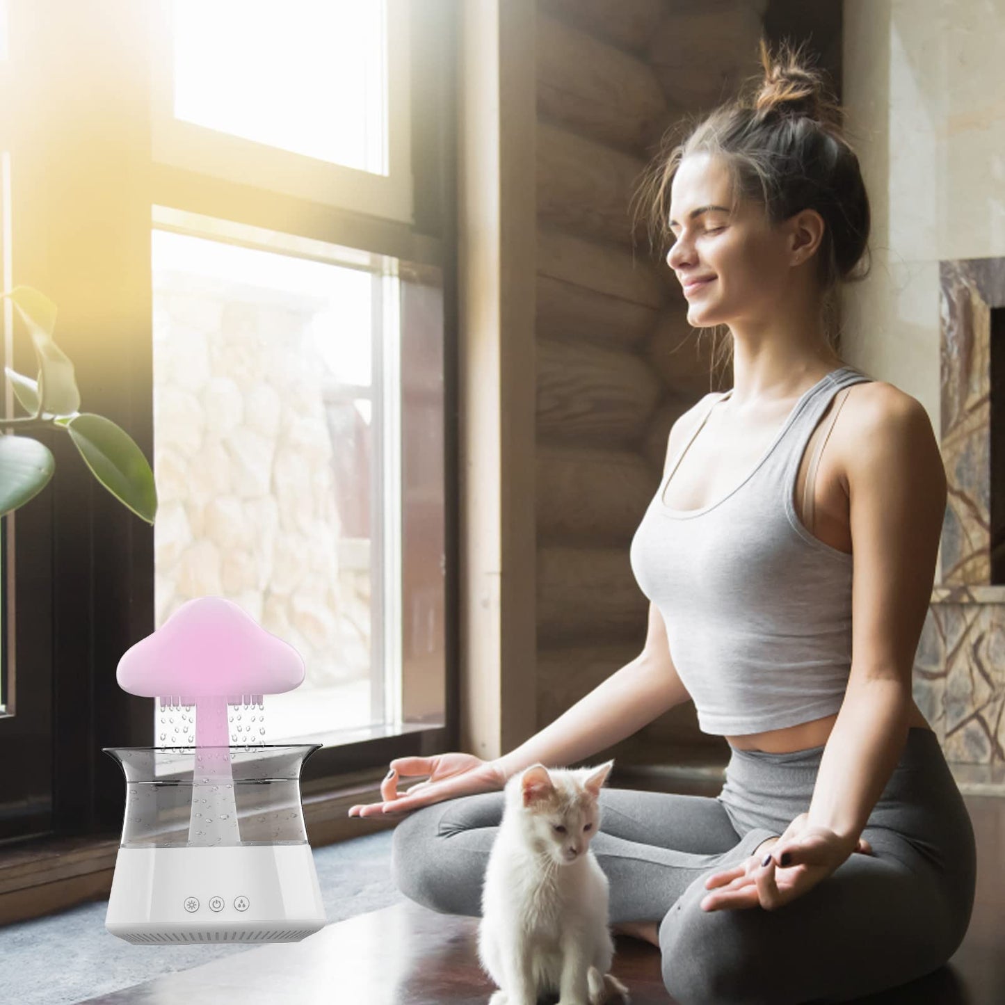 Cloud Rain Humidifier for bedroom with Soothing Rain Sounds - Bedroom Sleep Aid, Waterfall Night Light, Mushroom Design Air Moisturizer for bedroom and living room (White)
