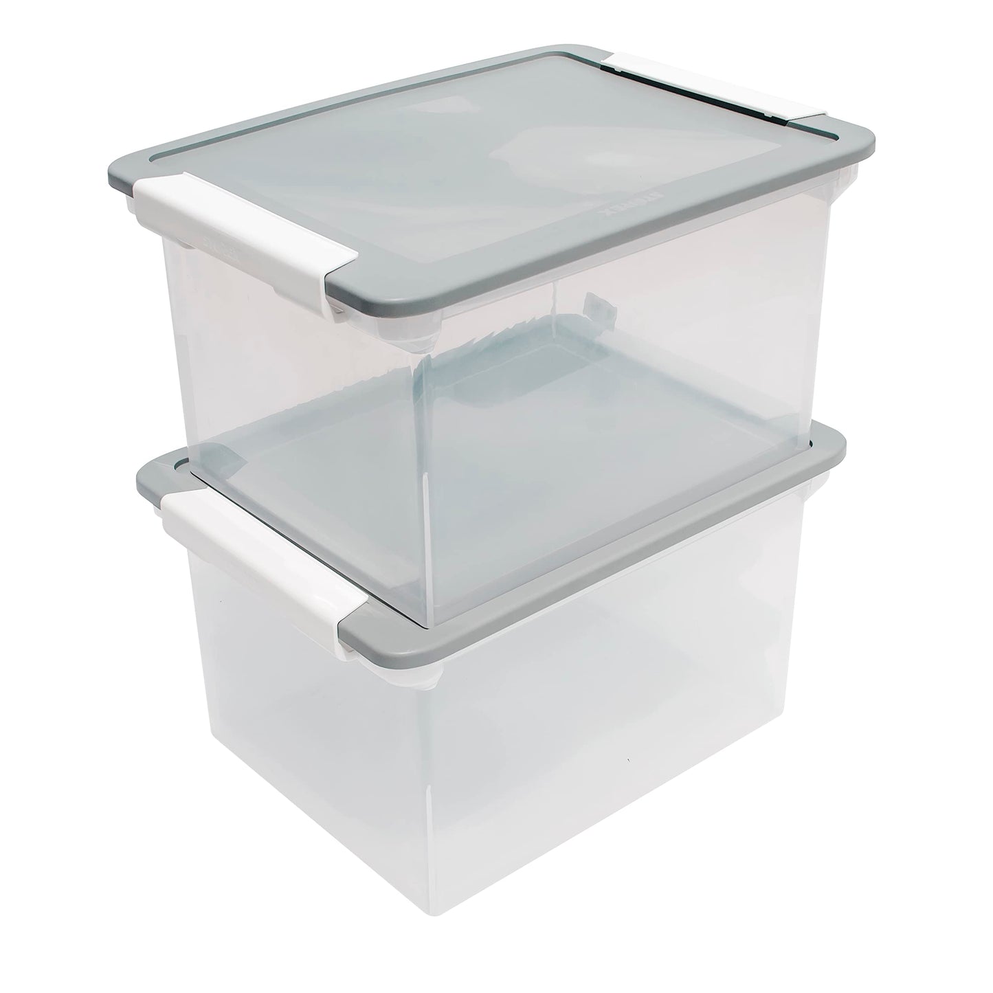 Storex Portable File Tote with Locking Handles, Letter/Legal Files, 18.5" X 14.25" X 10.88", Clear/Silver