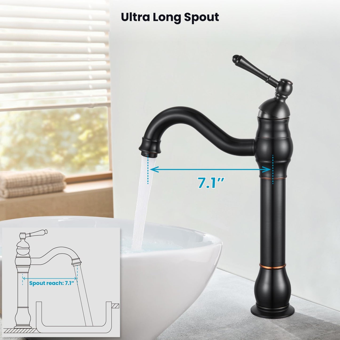 gotonovo Single Handle Vessel Sink Faucet 360° Swivel Bathroom Faucet One Hole Farmhouse Lavatory Vanity Faucet Bowl Sink Mixer Tap with Pop Up Drain, Oil Rubbed Bronze