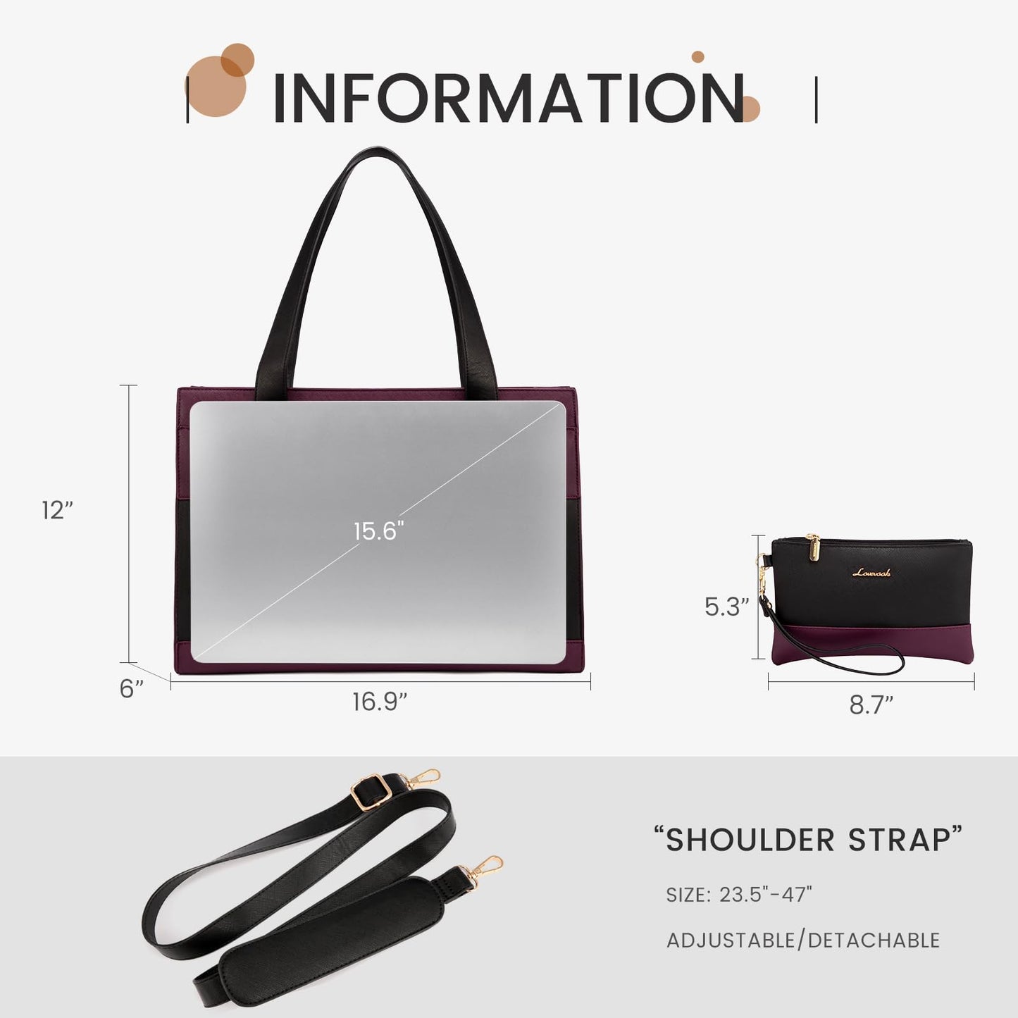LOVEVOOK Laptop Bag for Women 15.6 Inch Laptop Tote Work Bag Professional Leather Computer Briefcase Waterproof Business Teacher Office Bag Handbag