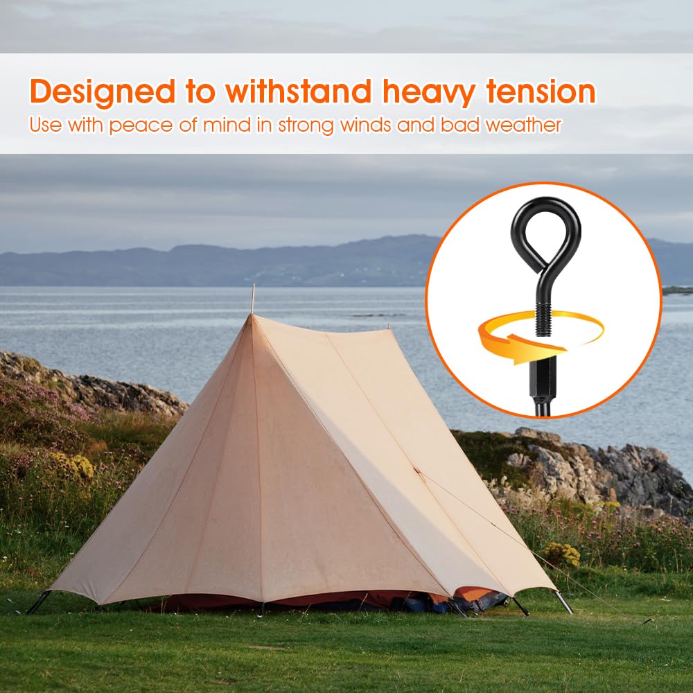 Ground Anchors, Trampoline Anchors Heavy Duty Screw in Ground Anchors 8Pack，Tent Stakes for Camping Tent, Trampoline, Canopies, Carports, Sheds, Swing Sets,14in Ground Anchors for High Winds, Black