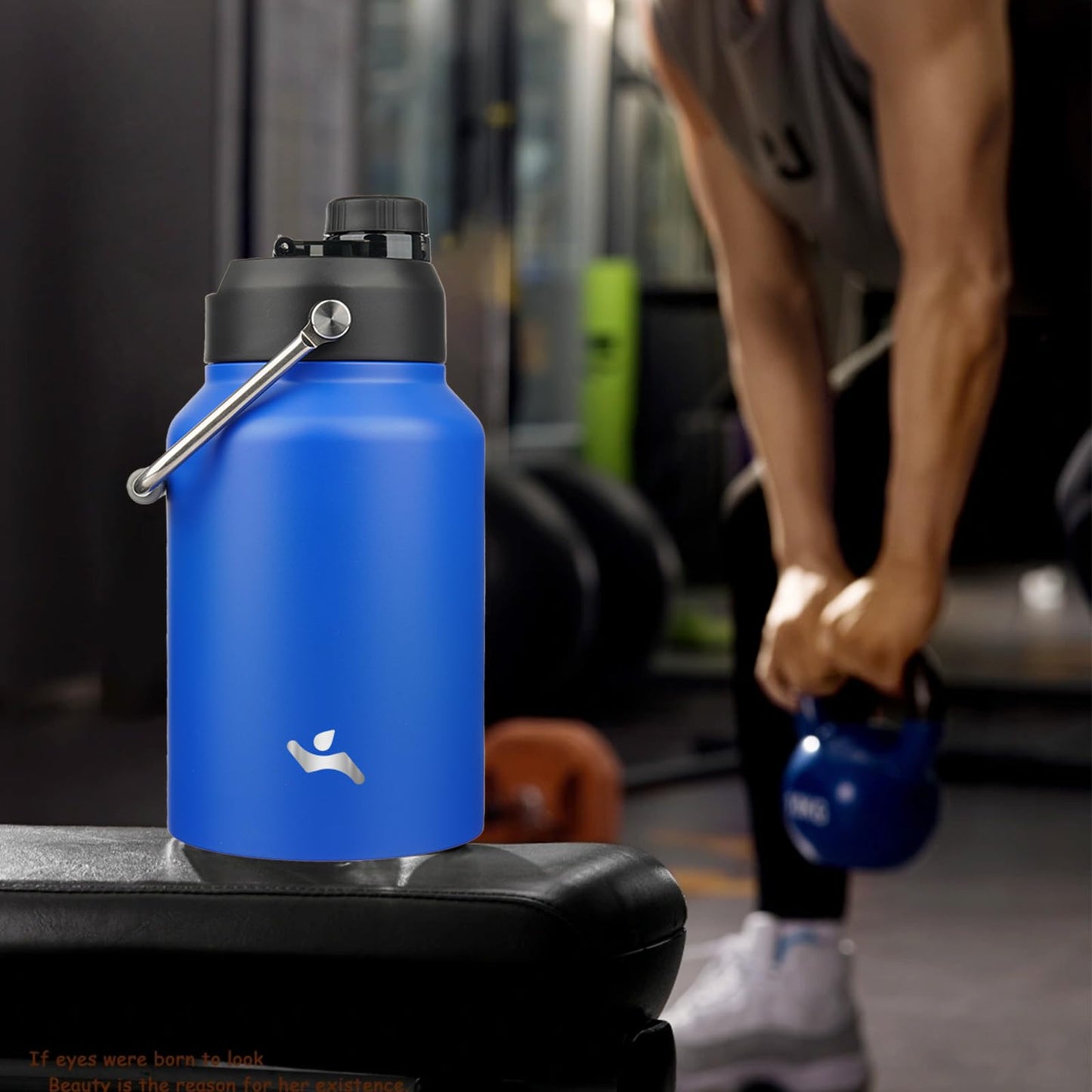 Konokyo Half Gallon Jug with Handle,64 oz Insulated Water Bottle with Carrying Pouch,Double Wall Vacuum Stainless Steel Metal Bottle,Blue