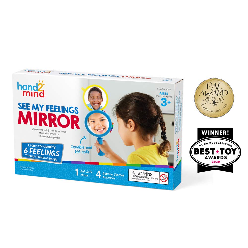 hand2mind See My Feelings Mirror, Social Emotional Learning Mirror, Sensory Toys for Toddler Learning, Anxiety Relief for Kids, Mindfulness for Kids, Kindergarten Homeschool Supplies (Pack of 4)