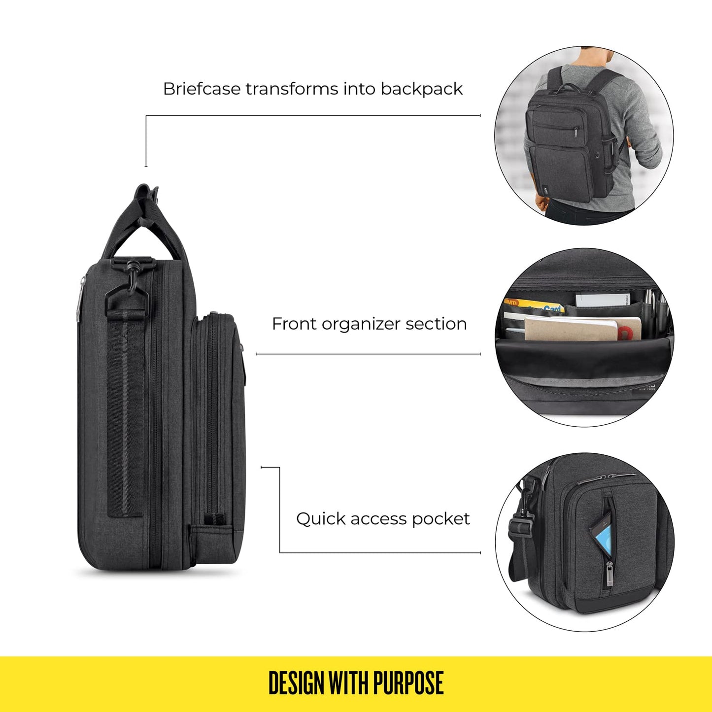 Solo New York Urban Carrying Case (Briefcase) for 15.6" Notebook - Gray, Black, 12.5" x 17" x 5" (UBN310-10)
