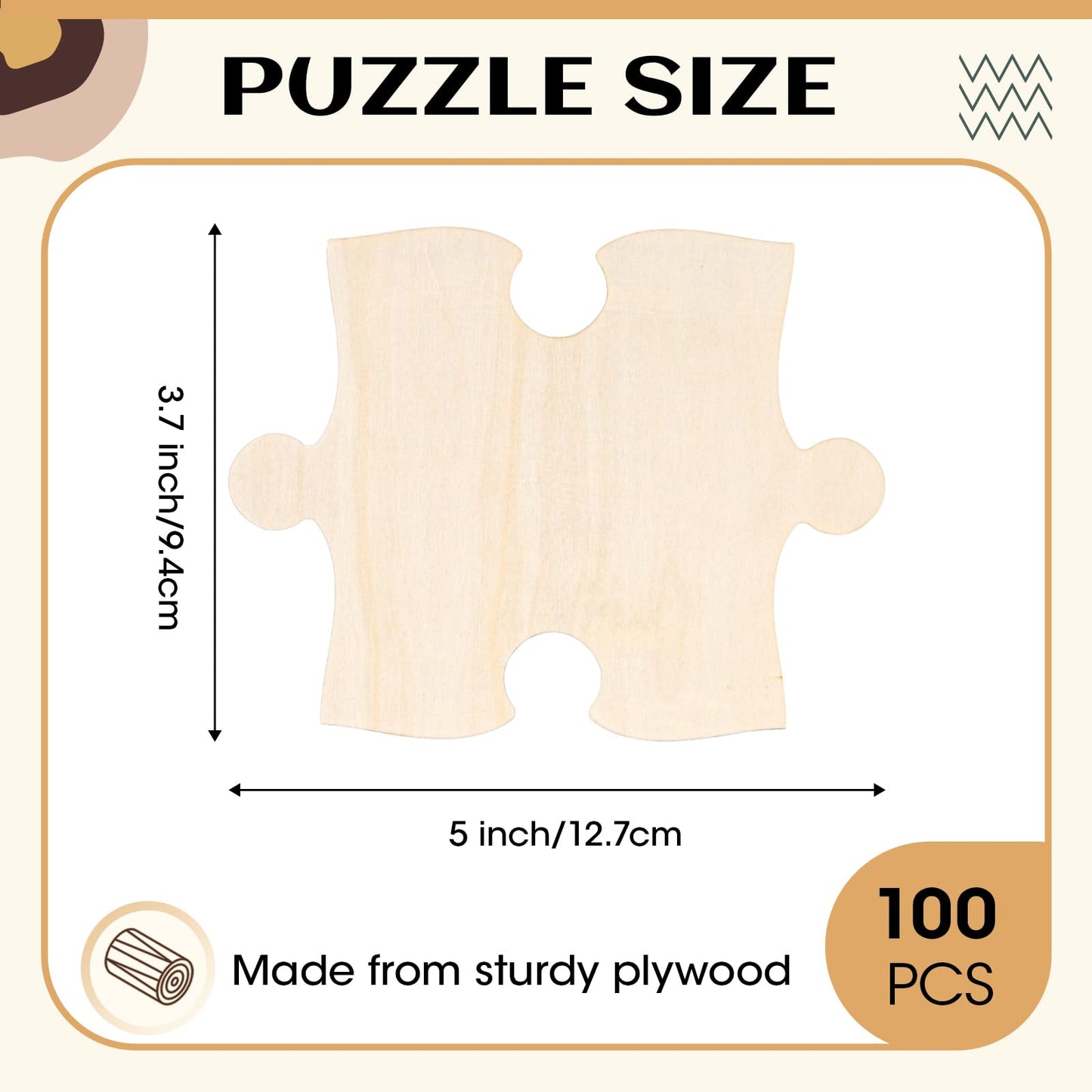Seenelling 100 Pcs Blank Wooden Puzzle Pieces for Crafts 4x5 Inch DIY Make Your Own Puzzle to Draw on Unfinished Large Jigsaw Classroom Decor DIY Arts and Crafts Back to School Gift