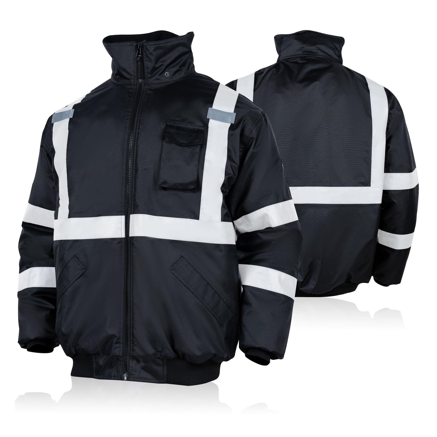FONIRRA High Visibility Safety Jackets for Men with Fleece Liner, ANSI Class 1 Reflective Waterproof Bomber Jacket