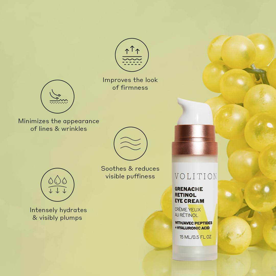 Volition Beauty Grenache Retinol Eye Cream - with Niacinamide & Peptides to Help Improve Look of Crows Feet & Wrinkles (15 ml / 0.5 fl oz)