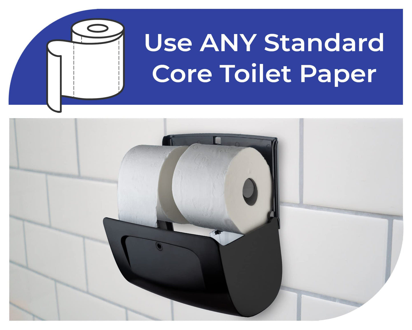 Commercial Toilet Paper Dispenser Wall Mount, Double (2 Roll) Locking Toilet Paper Holder (Black), Compact Two Roll, Side by Side Design Tissue Paper Dispenser (Dispensador de Papel Higienico Doble)