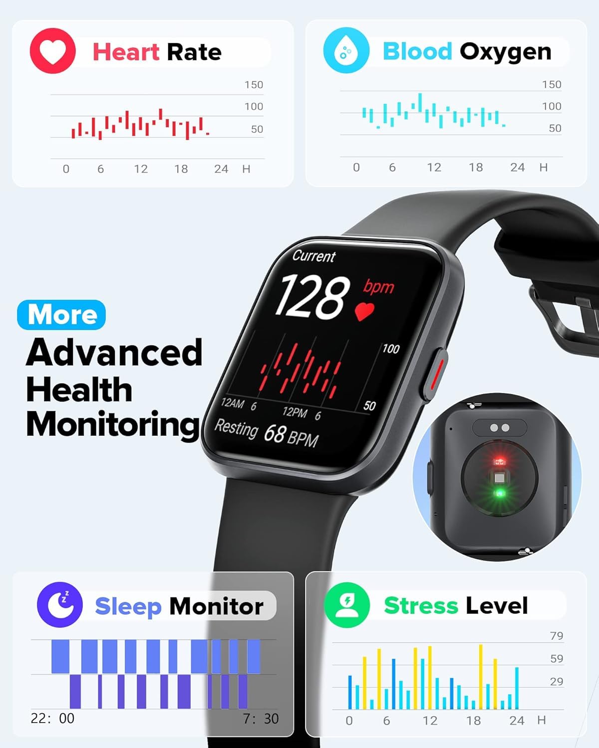 Smart Watch for Men Women Android iPhone, Alexa Built-in Fitness Watch with 1.8" LCD Screen & Bluetooth Call (Make/Answer), Heart Rate/SpO2/Sleep Monitor, 100 Sports, IP68 Waterproof Smartwatch