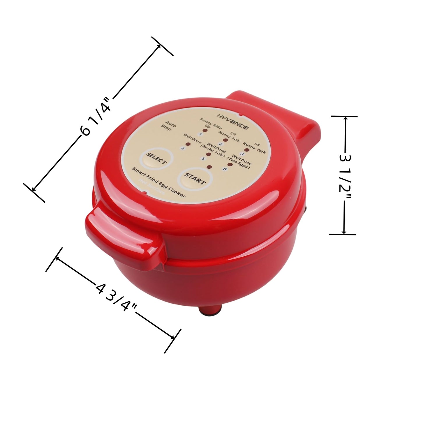 Hyvance Smart Fried Egg Cooker, Automatic Fried Egg Maker for 6 Features like Sunny Side Up, Over Easy, Fully Cooked & More. Auto Power Off, Alarm, Round Shape, Non Stick Coating (Red)