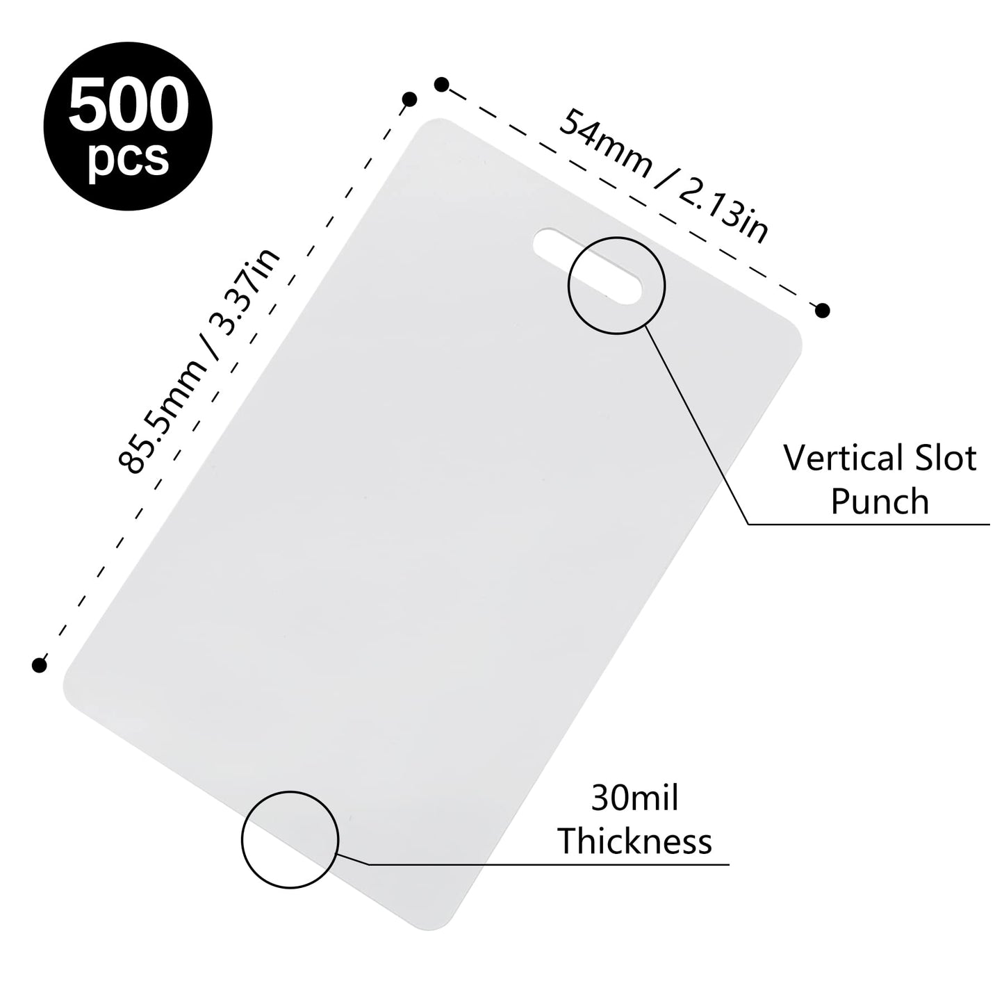 Uzant Pack of 500 White PVC Cards with Vertical Slot Punch on Short Side, CR80 30 mil Standard Credit Card Size, Plastic Blank Cards for Business Office Custom ID Badges, ID Cards, Hall Passes, Crafts