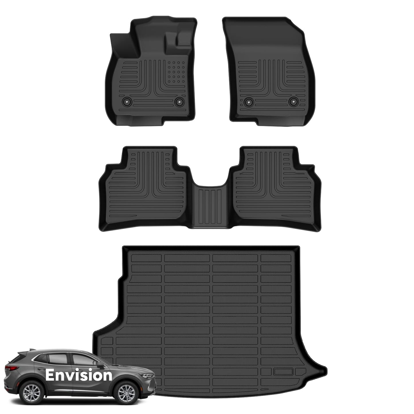 Wayhigh® Floor Mats & Cargo Liner Custom for Buick Envision 2021-2026 All Weather Protection TPE Floor Liners Front & Rear Row Full Set Envision Accessories Black