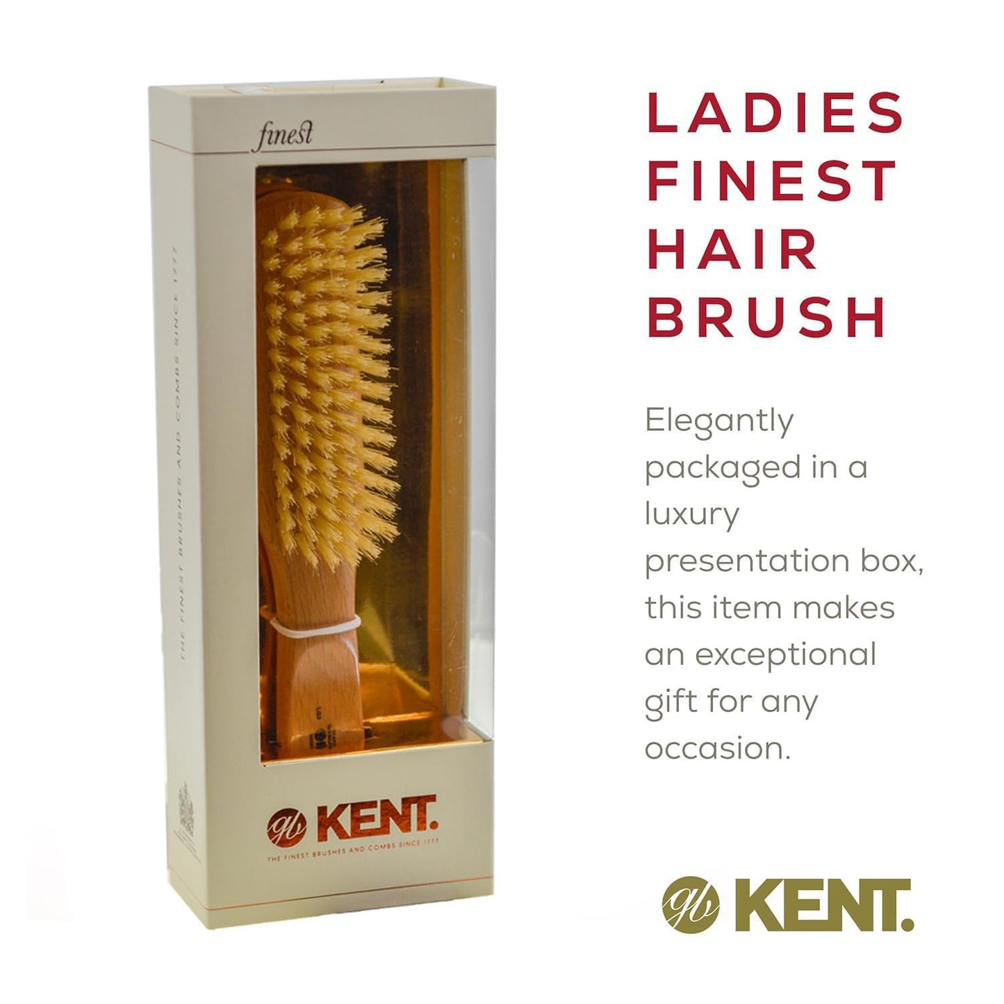 Kent LG3 Finest Hair Brushes for Women - Natural Beechwood and Boar Bristle Narrow Hairbrush for Fine or Medium Thickness Hair All Lengths - Dry Brush for Styling, Straightening, and Stimulating Oils