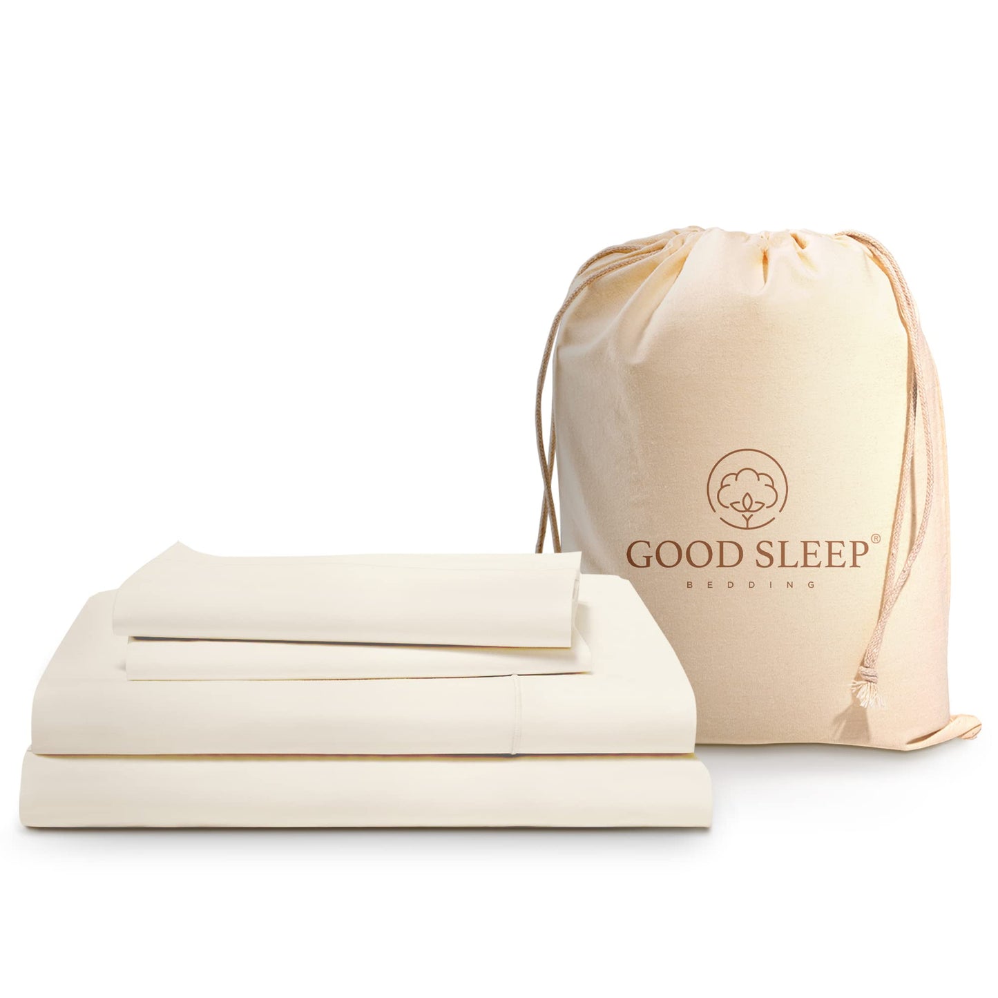 Good Sleep Cotton Bedding - King Size 4-Piece Sheet Set, 800 TC, Extra Deep Pocket, Soft & Breathable, Sateen Weave - Ivory