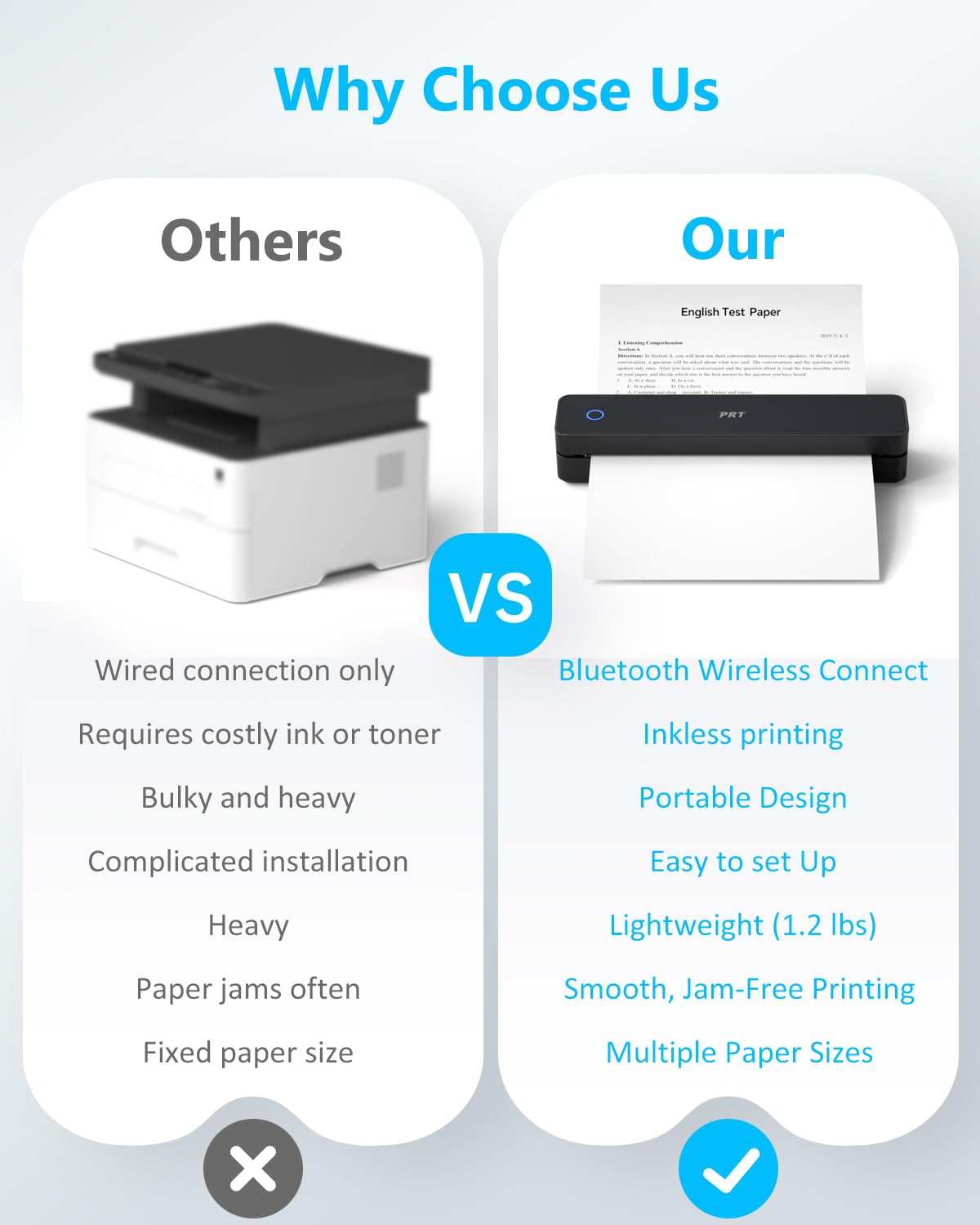 PRT Inkless Portable Printer for Travel, Wireless Thermal Printer Support 8.5 x 11 US Letter A4 B5, Bluetooth Mobile Printers for Laptop, iPhone, Android for Home, Car, Office, School, MT610 Black