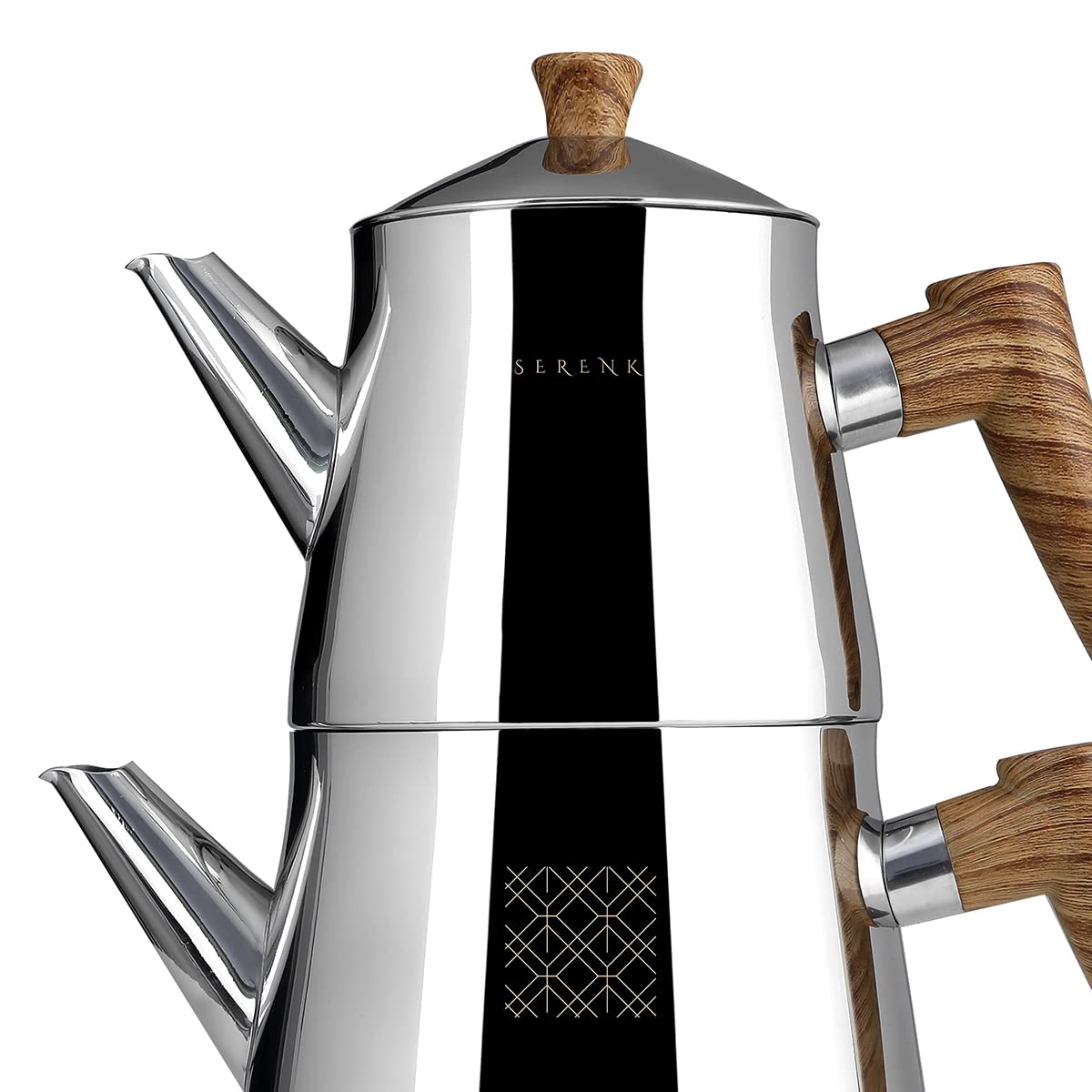 Serenk Definition Stainless Steel Teapot Set, 1L Teapot & 2L Lower Pot, Double-Stacked Design, Induction Compatible, Mirror Polished Finish, Tea Kettle for Home