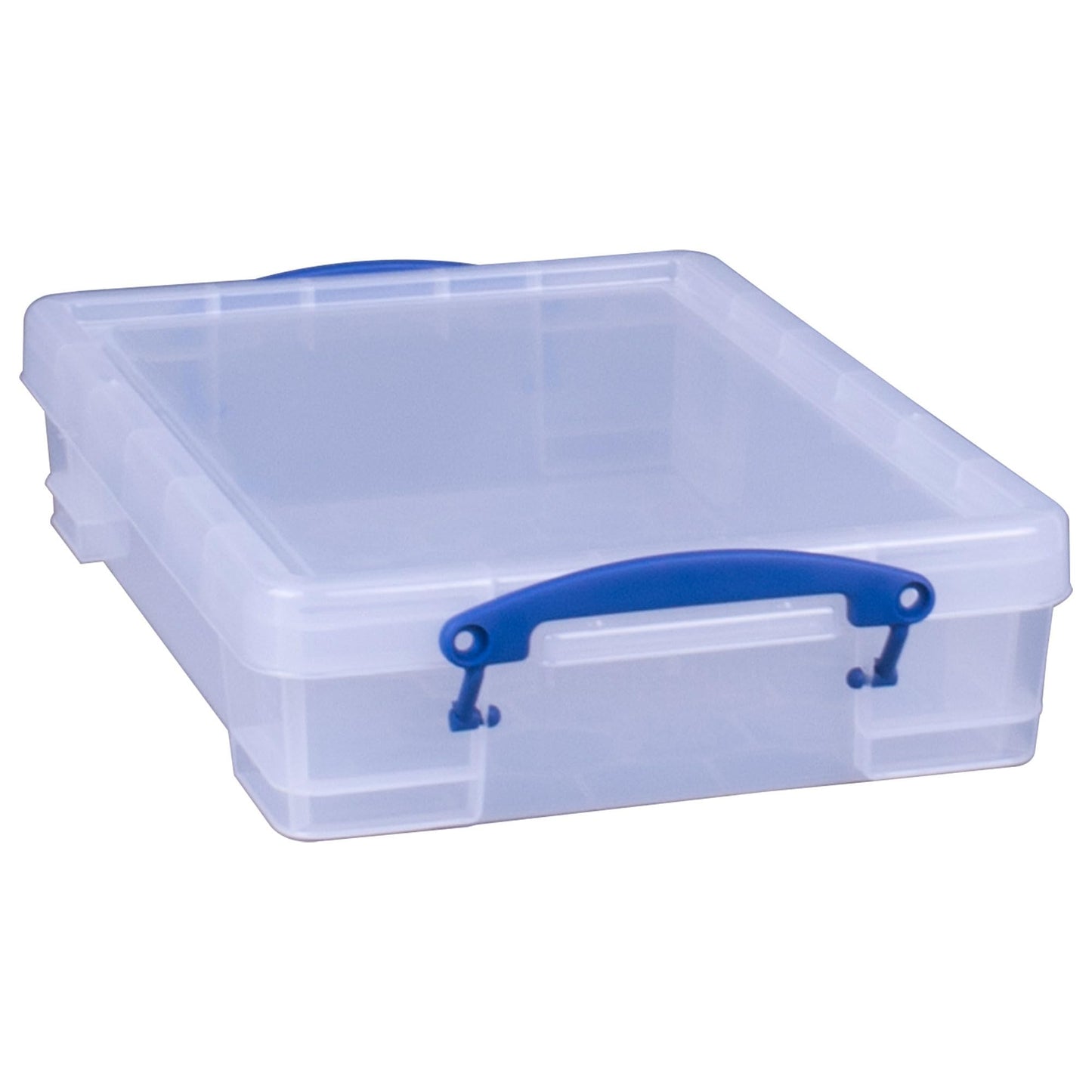 Really Useful Box 4 Liter Plastic Stackable Storage Container w/Snap Lid & Built-In Clip Lock Handles for Home & Office Organization, Clear (4 Pack)